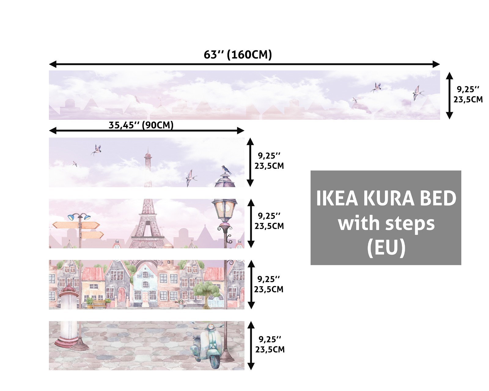 Whimsical Llama IKEA KURA Bed Decals, Pastel Vinyl Stickers, Peel and Stick