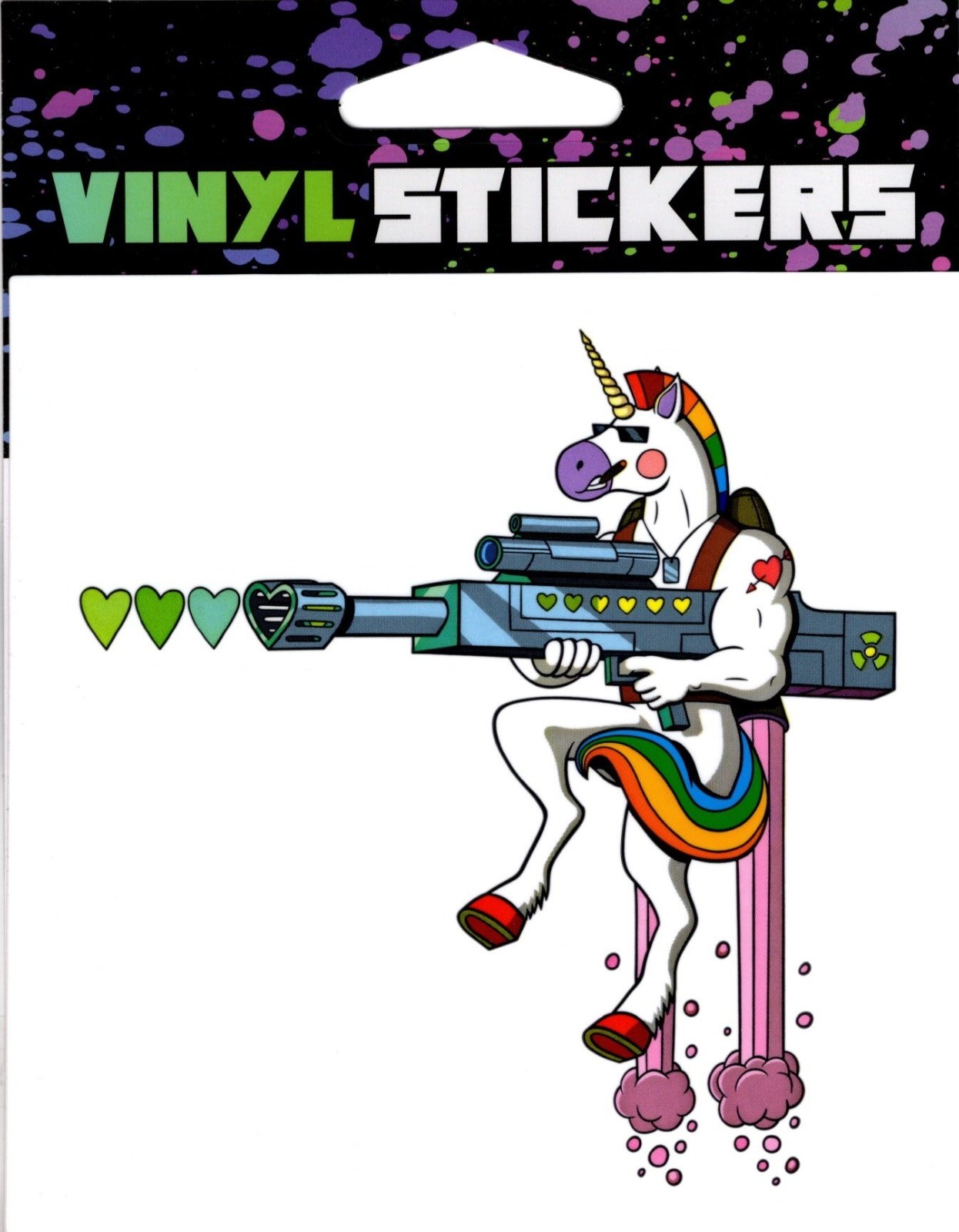 "Unicorn" Rainbow, Hearts Vinyl Sticker – 4.25in x 4.25in