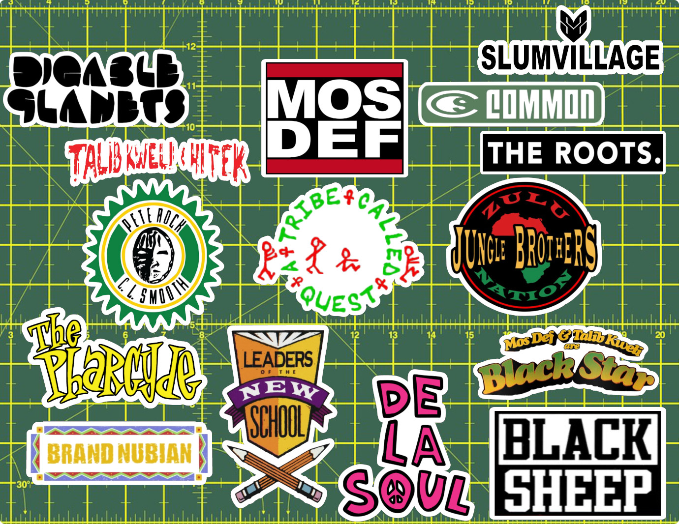 15 Native Tongues Hip-Hop Rap Logos Sticker Pack – Clear, Holographic, or White