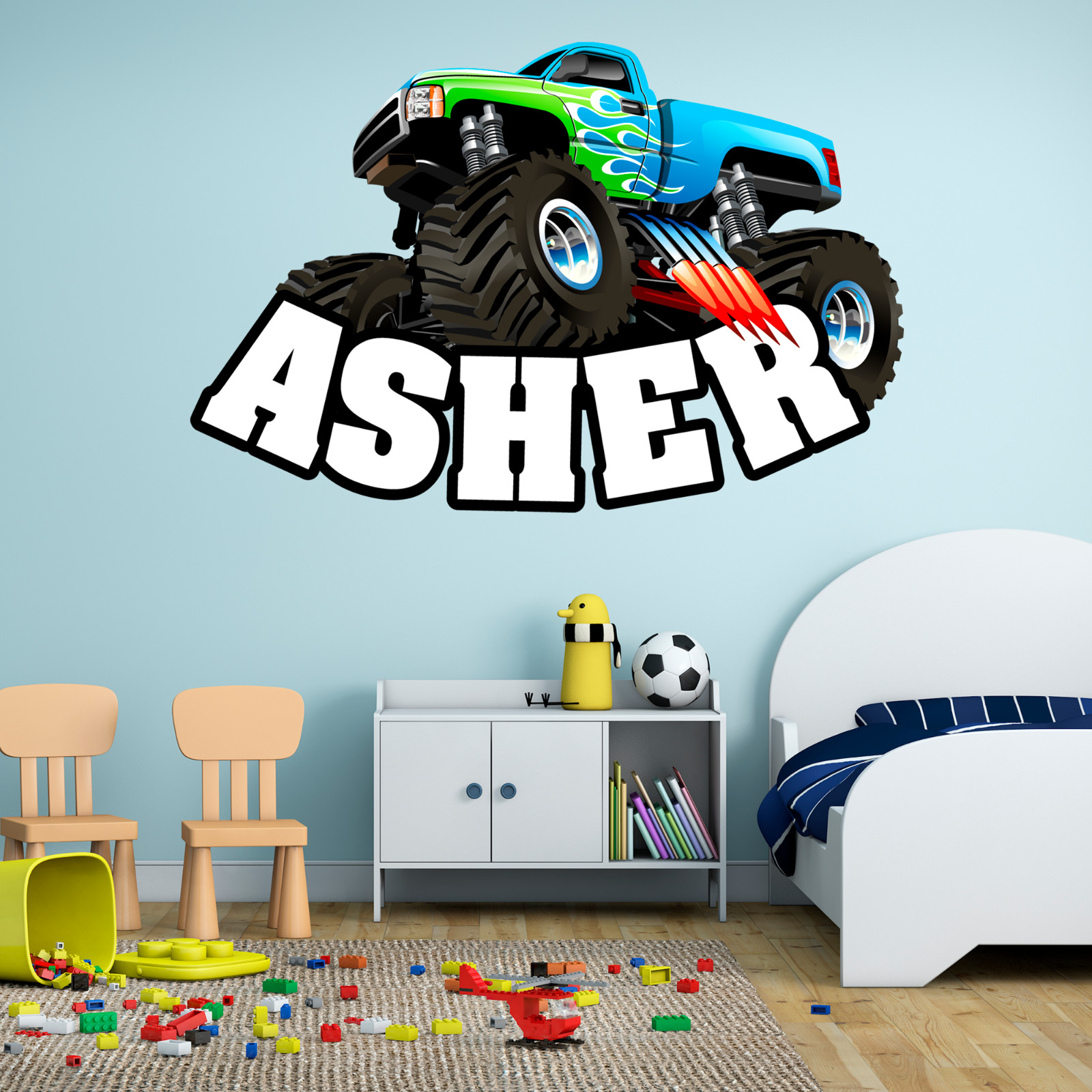 Personalized Monster Truck Name Wall Decal Sticker for Boy-Custom Room Decor Art