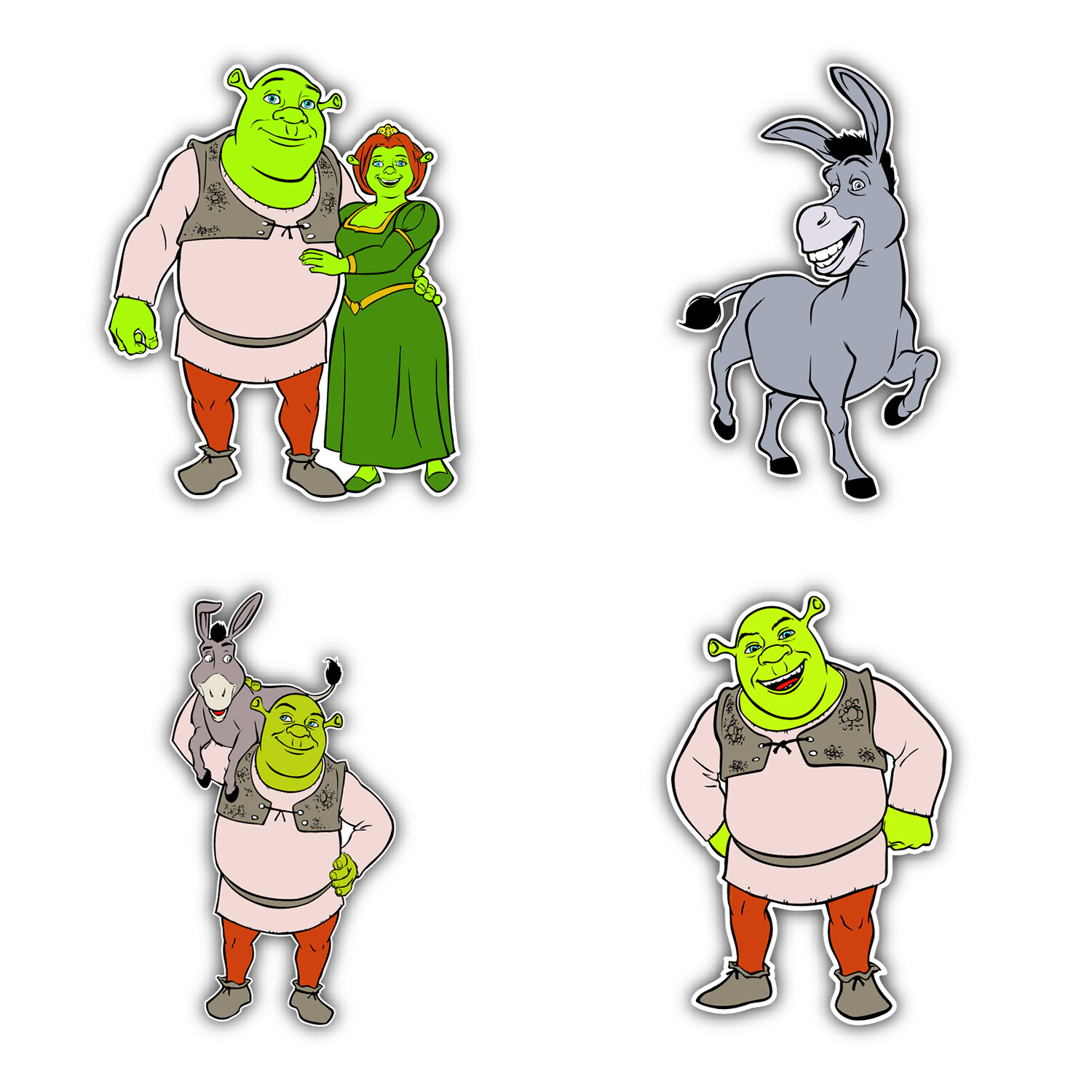 Shrek Cartoon Set Of 4 Vinyl Sticker Decal – 5" longer side ID:2