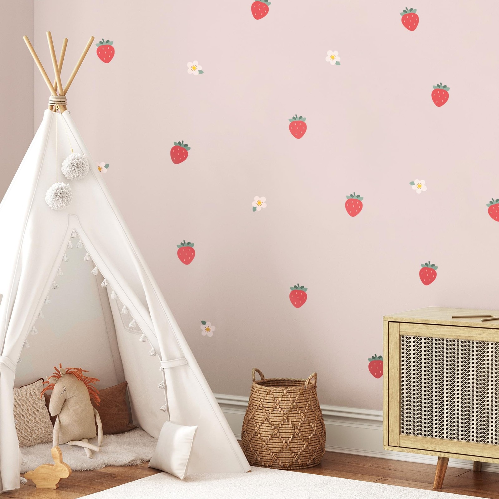 – Strawberry and Flower Wall Decals – Easy-to-Apply & Removable Wall Stickers…