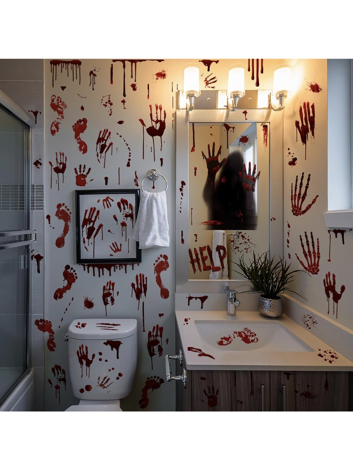 12 sheets of Bloody Handprint Footprint Window Stickers Wall Stickers /Halloween