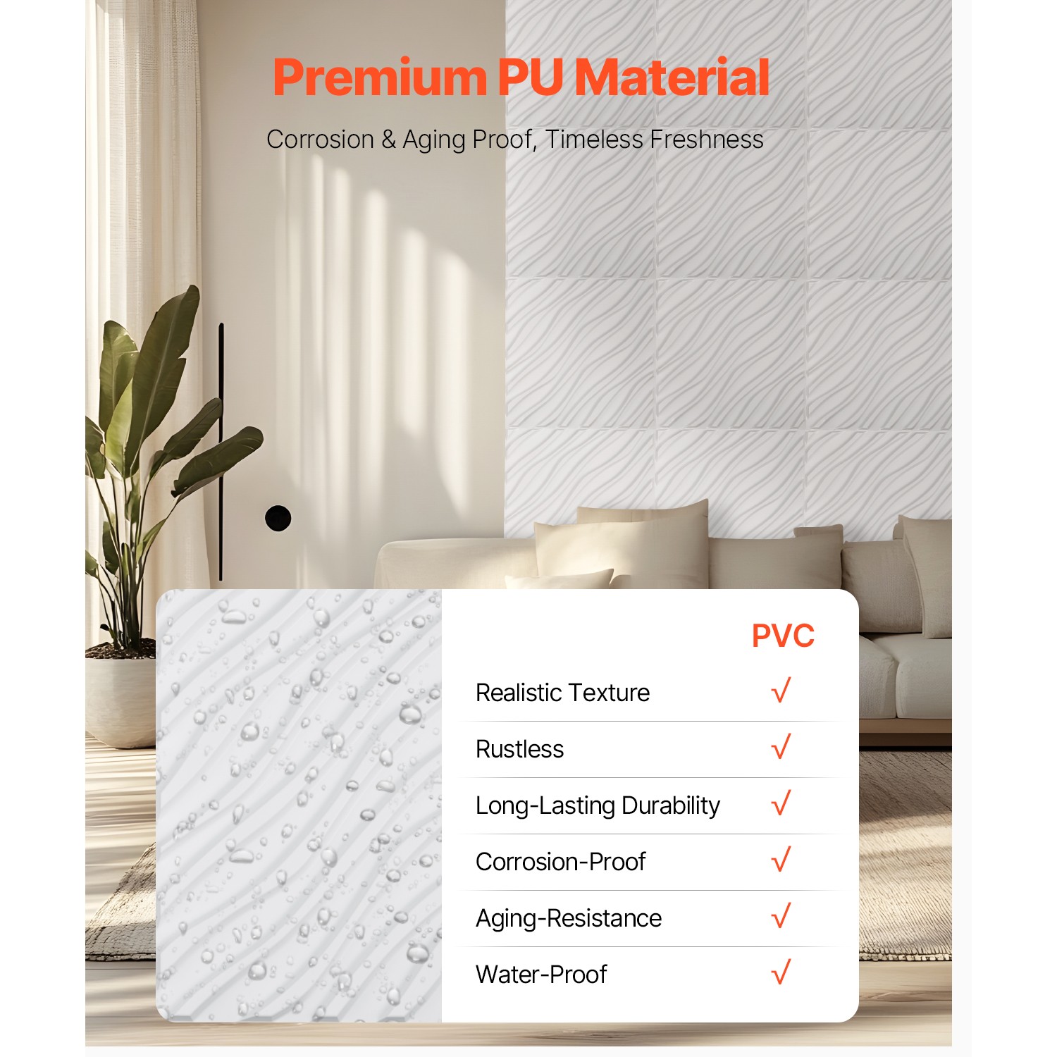 Uimoso 12-Pack 3D PVC Wall Panels, 19.7 x 19.7 in, Wave Design, White, 32 Sq.Ft