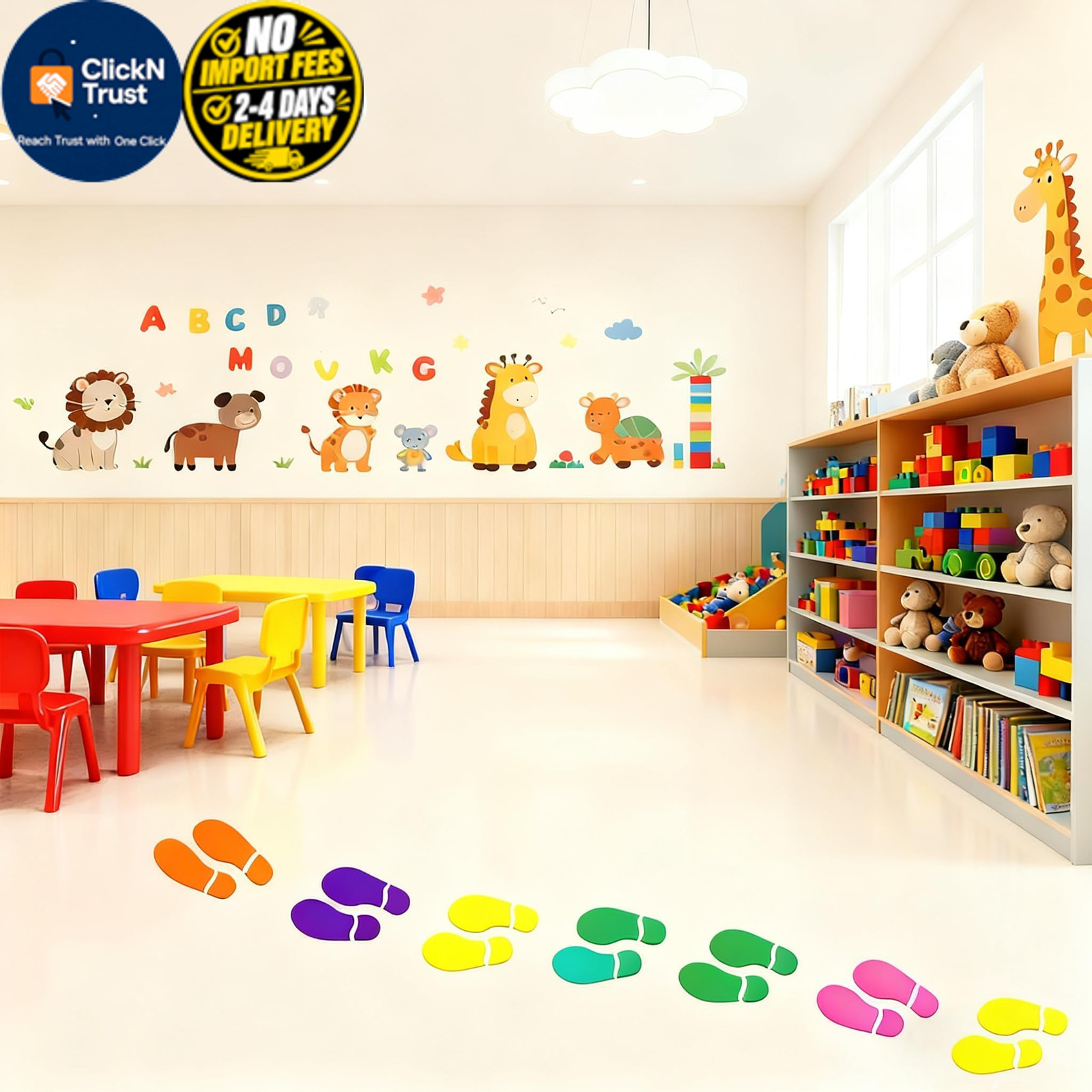 30 Pairs 60 Prints Colorful Footprints 7″ Shoe Stickers 2.75×7.08in,