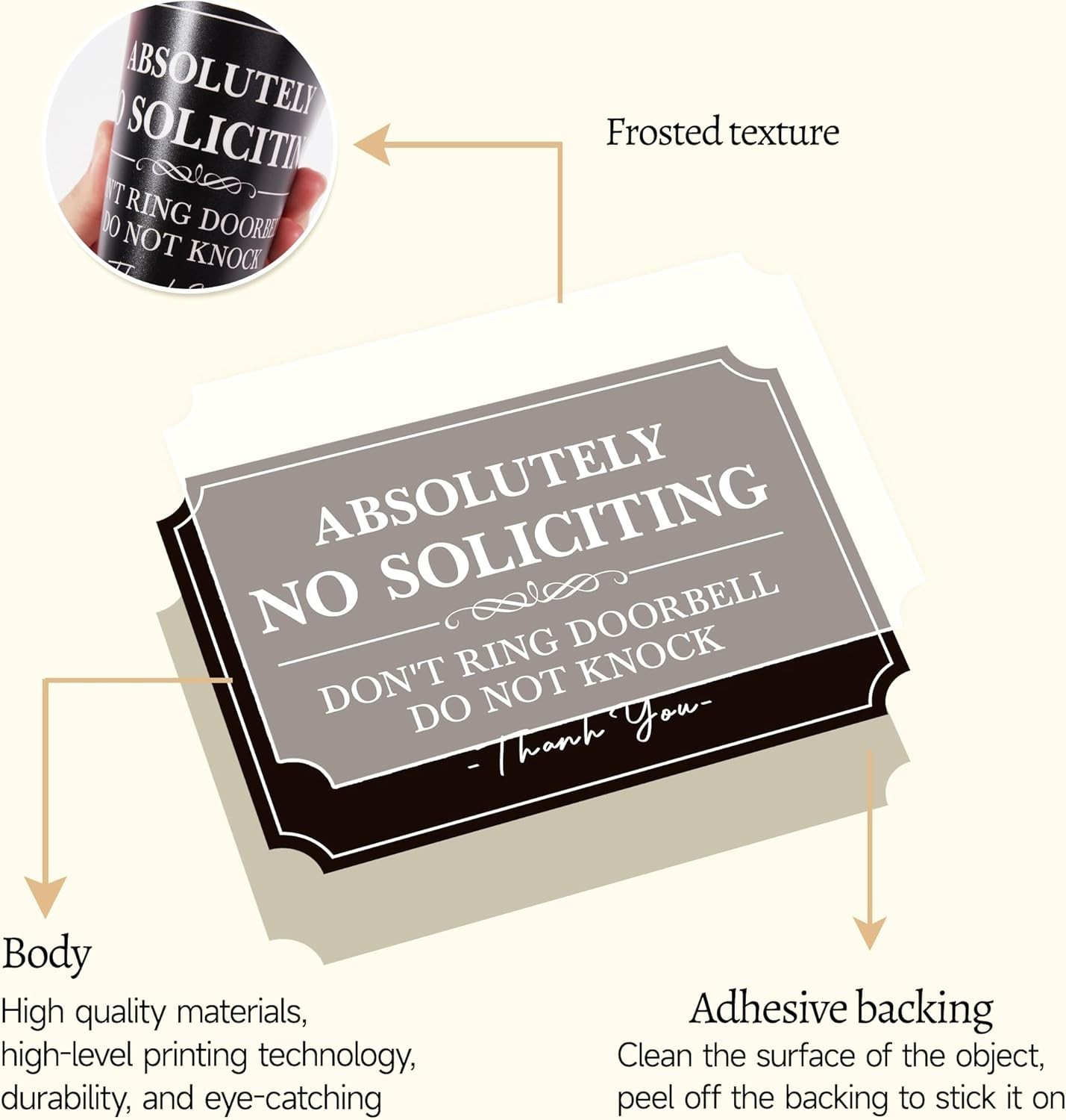 5.6"W Absolutely No Soliciting Don't Ring Doorbell Do Not Knock Vinyl Sticker