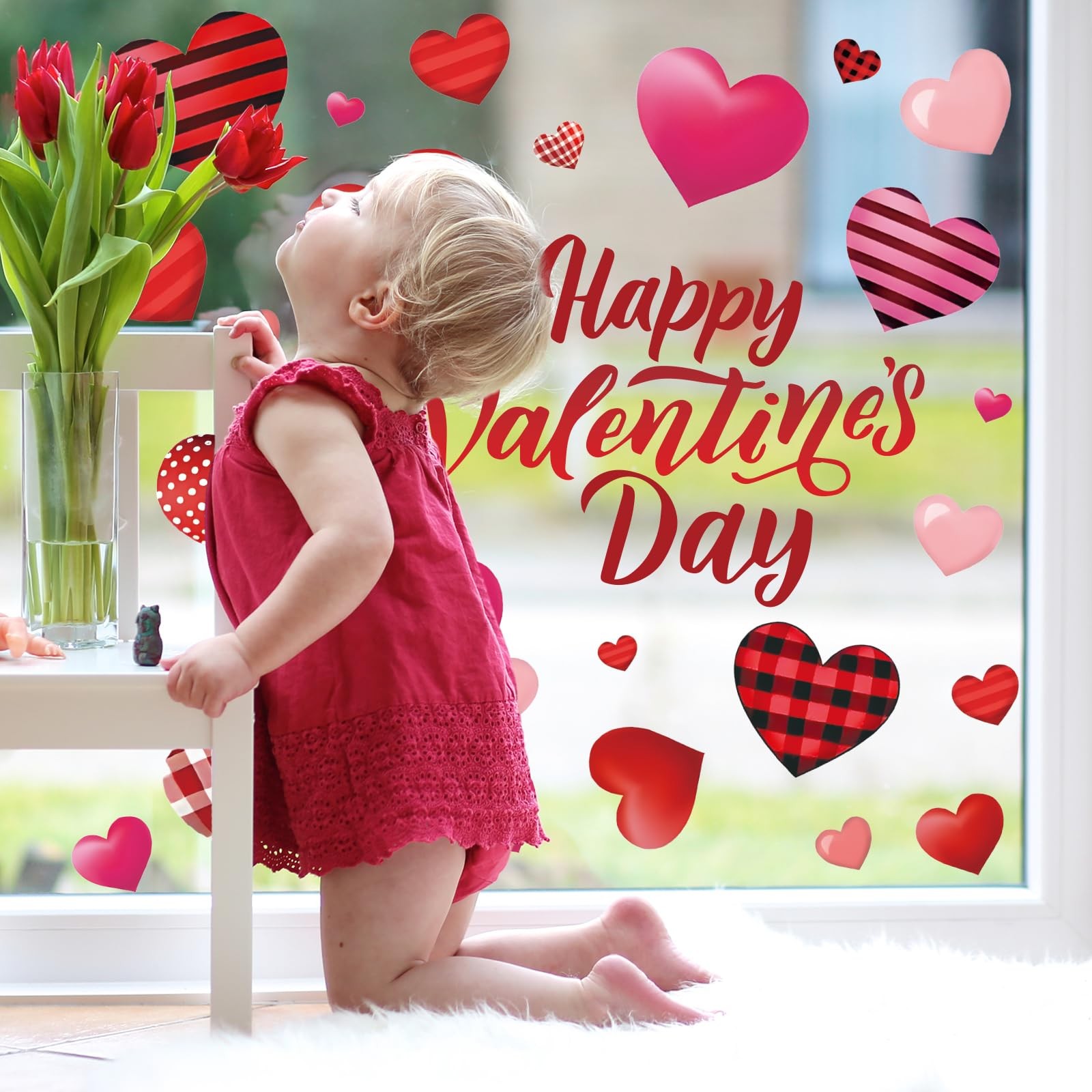 9 Sheets Happy Valentine's Day Wall Stickers Red Black Heart Large Room