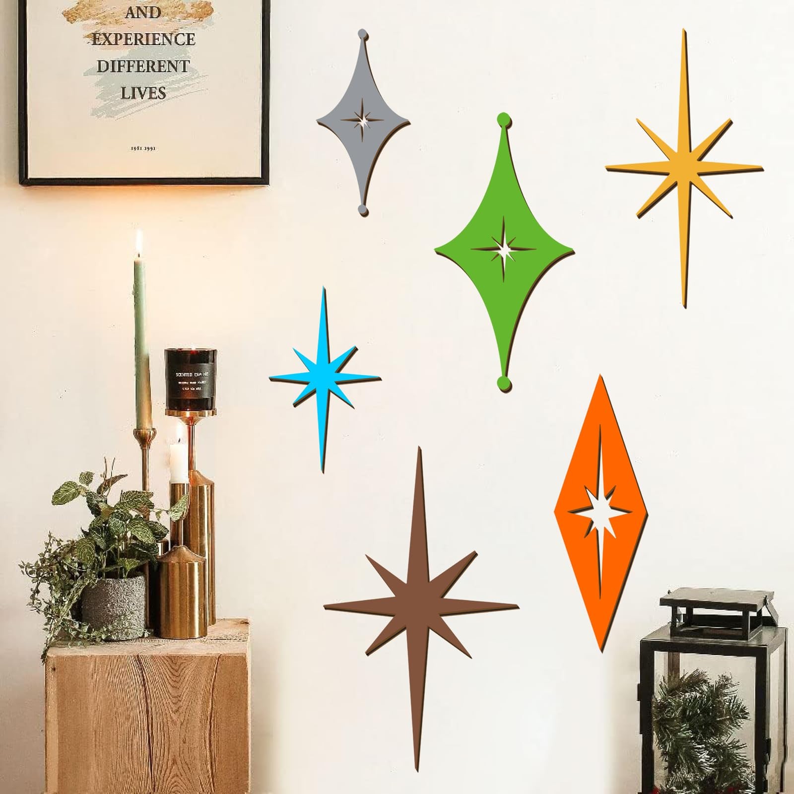 6 Pcs Wooden Star Wall Decor Colorful Starburst Walls Art Mid Century Modern …