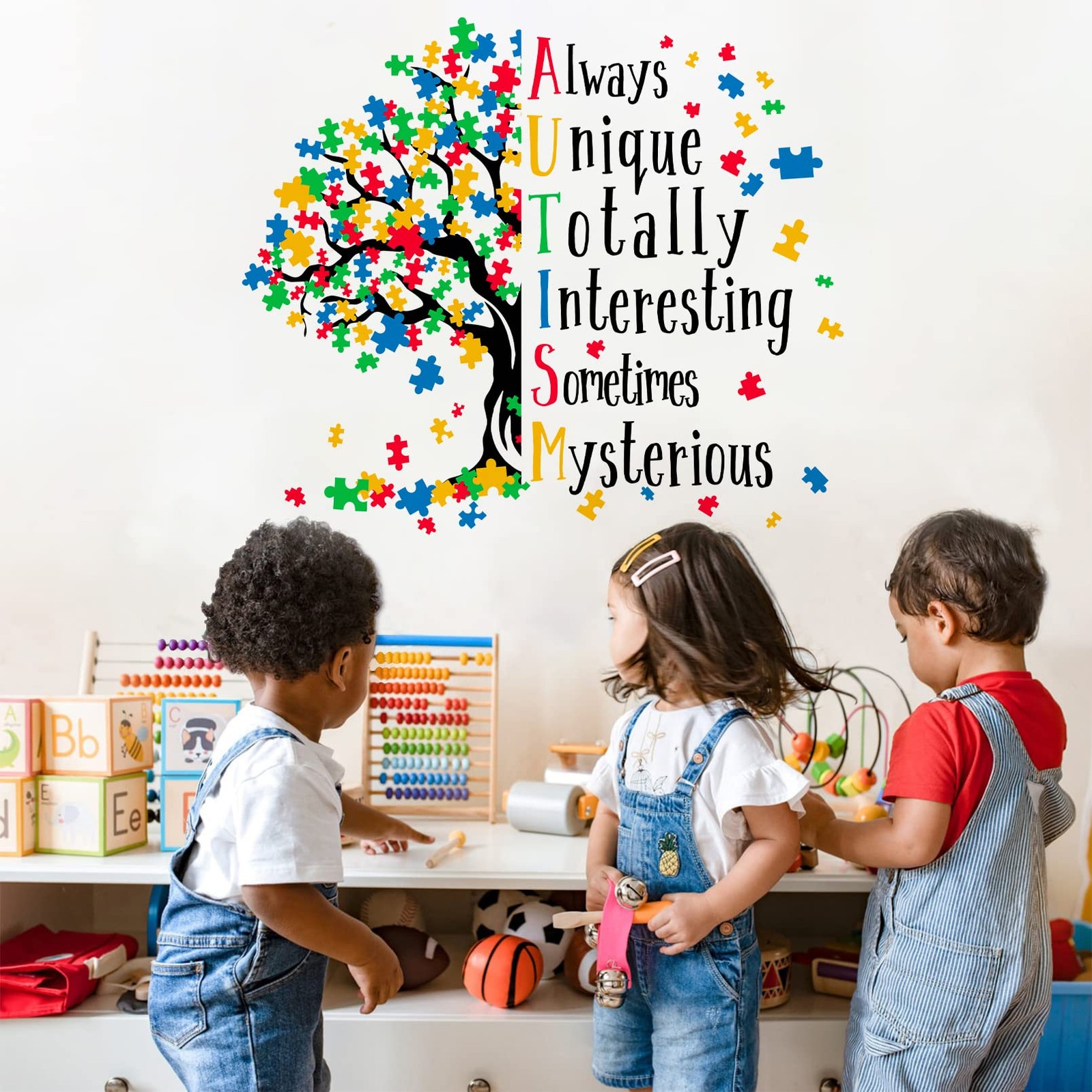 Autism Awareness Day Inspirational Sign Wall Decal Sticker, Positive Puzzle P…