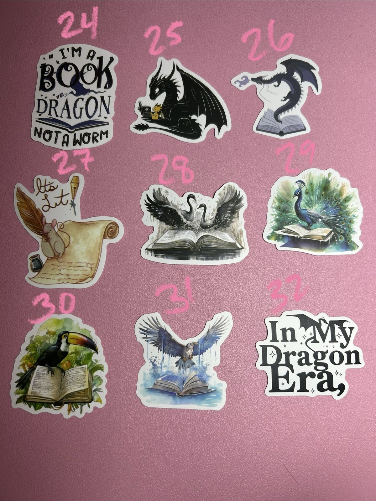 Animals Reading Books Stickers – Dragons , Cats , Mice, Penguins, Birds
