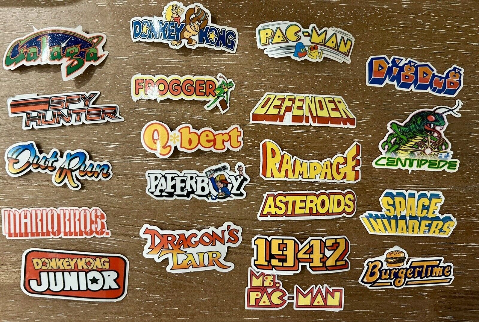 20 Classic Arcade Logo Stickers – White, Clear or Holographic – Vinyl