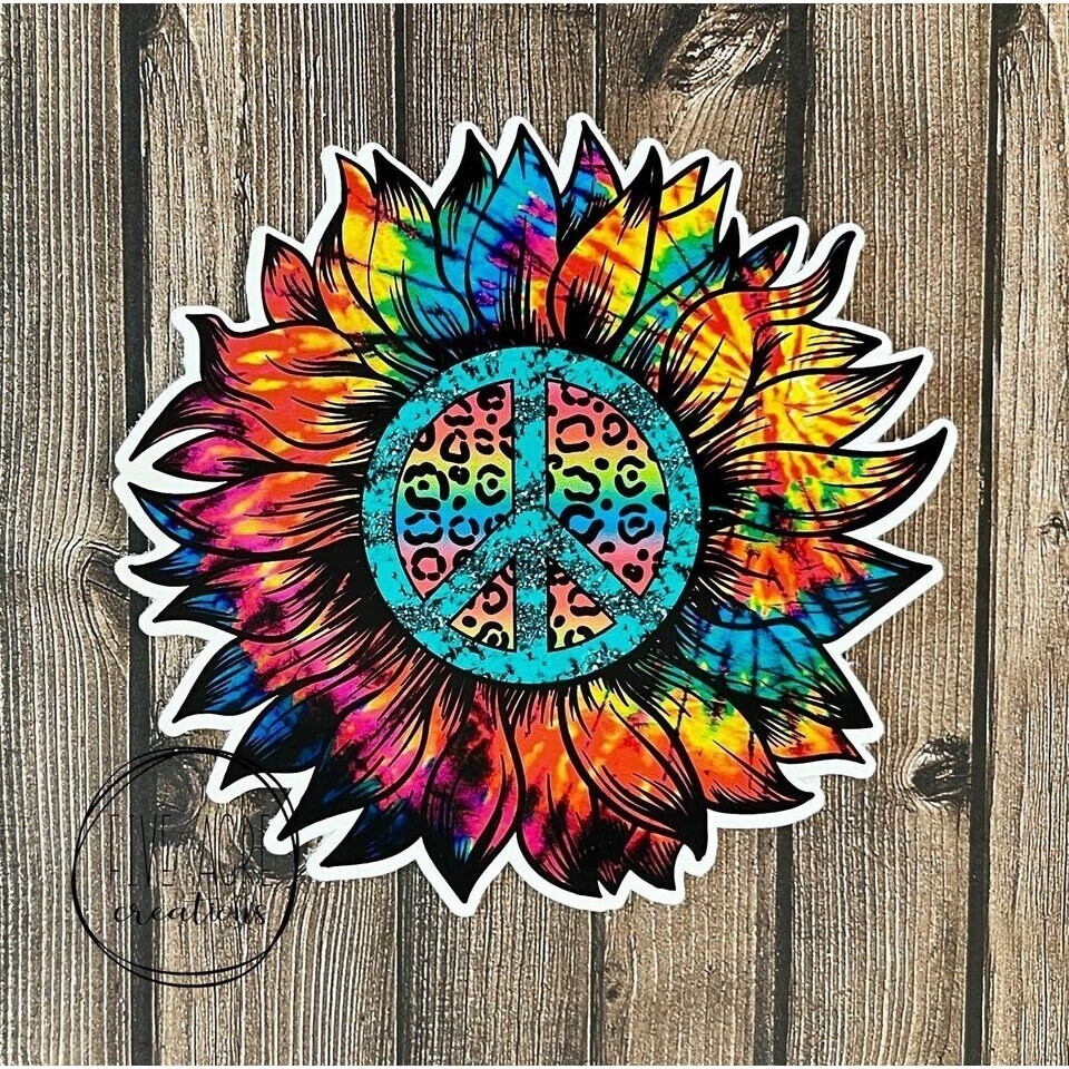 Peace Sign Colorful Sunflower Sticker | Waterproof and Weatherproof | Car Vinyl
