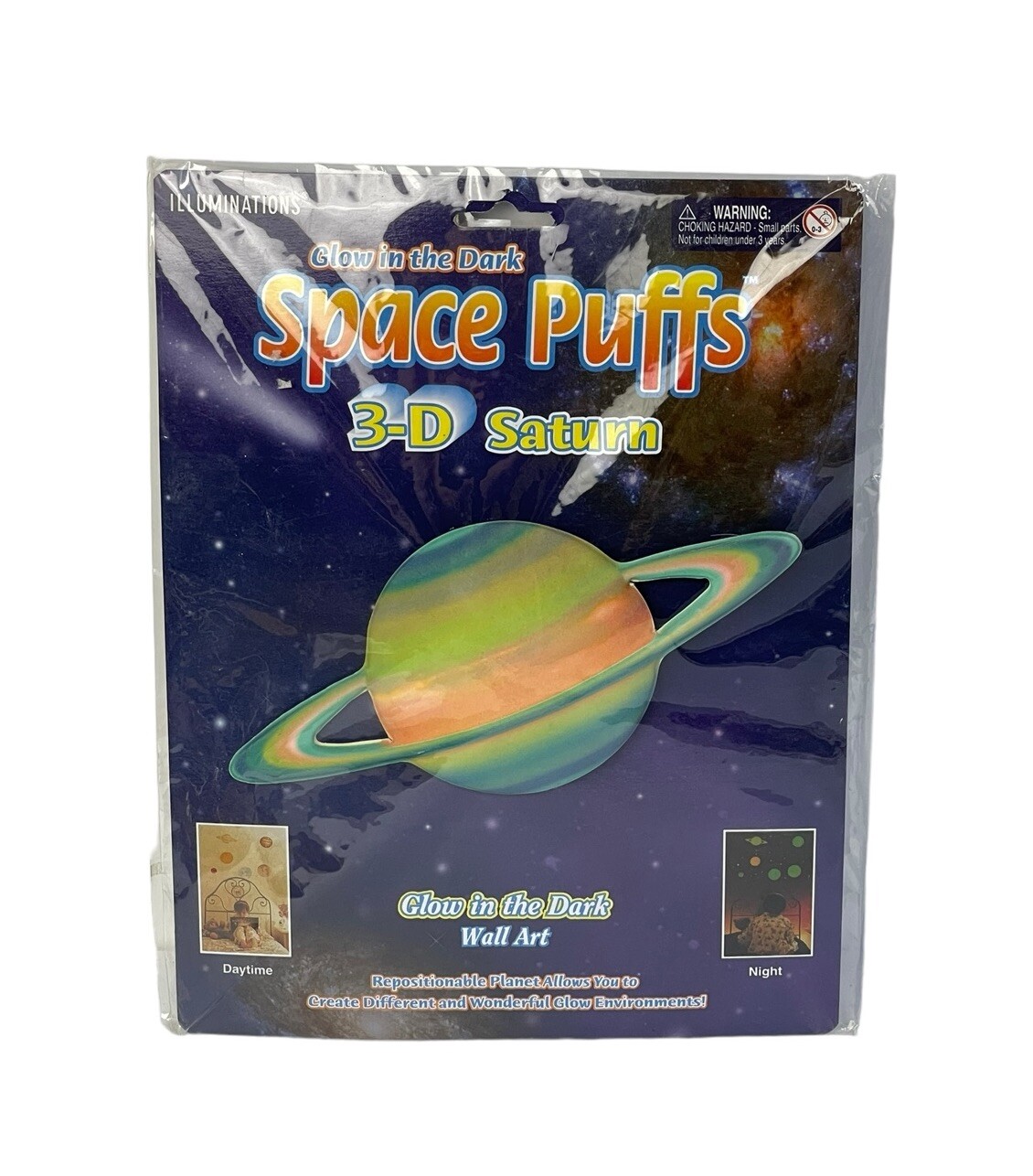 Vintage 2001 NOS Space Puffs Glow In The Dark 3-D Saturn Planet Wall Art NEW