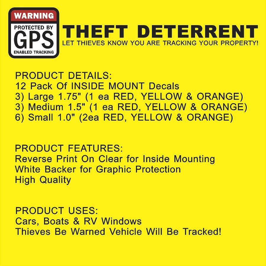 12 PACK GPS Tracking Warning INSIDE MOUNT Theft Deterrent Stickers High Quality