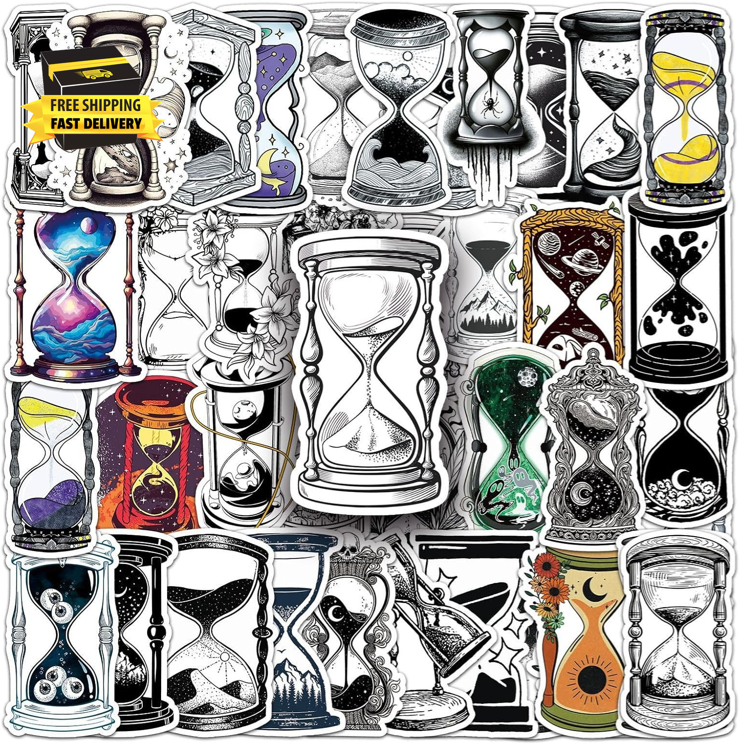 50PCS Magic Hourglass Waterproof Stickers Graffiti Aesthetics Waterproof Vinyl f