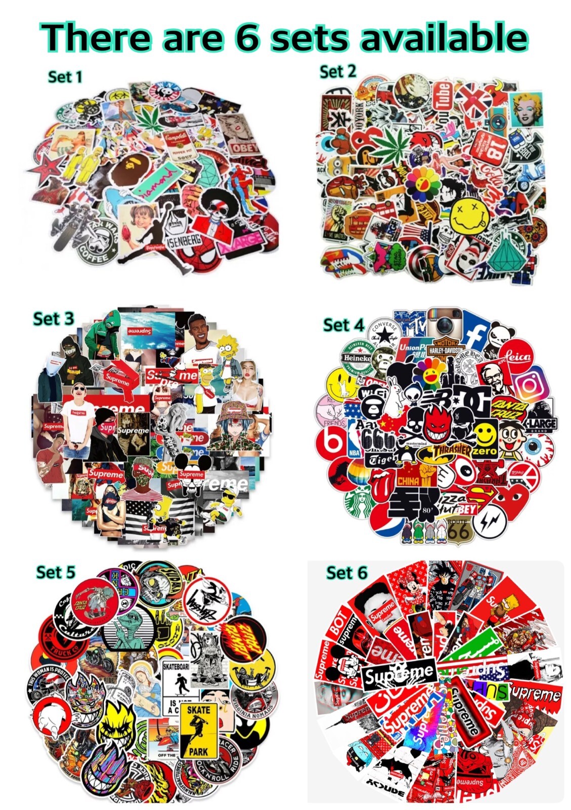 UK 50PC Fashion Graffiti Stickers Brand LOGO Laptop Skateboard Car Luggage Decal