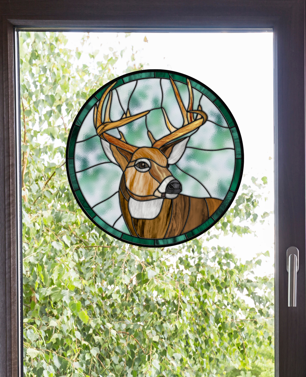 Buck ~ Deer Faux Stained-Glass WINDOW CLING Size 8" Round Repositionable Vinyl