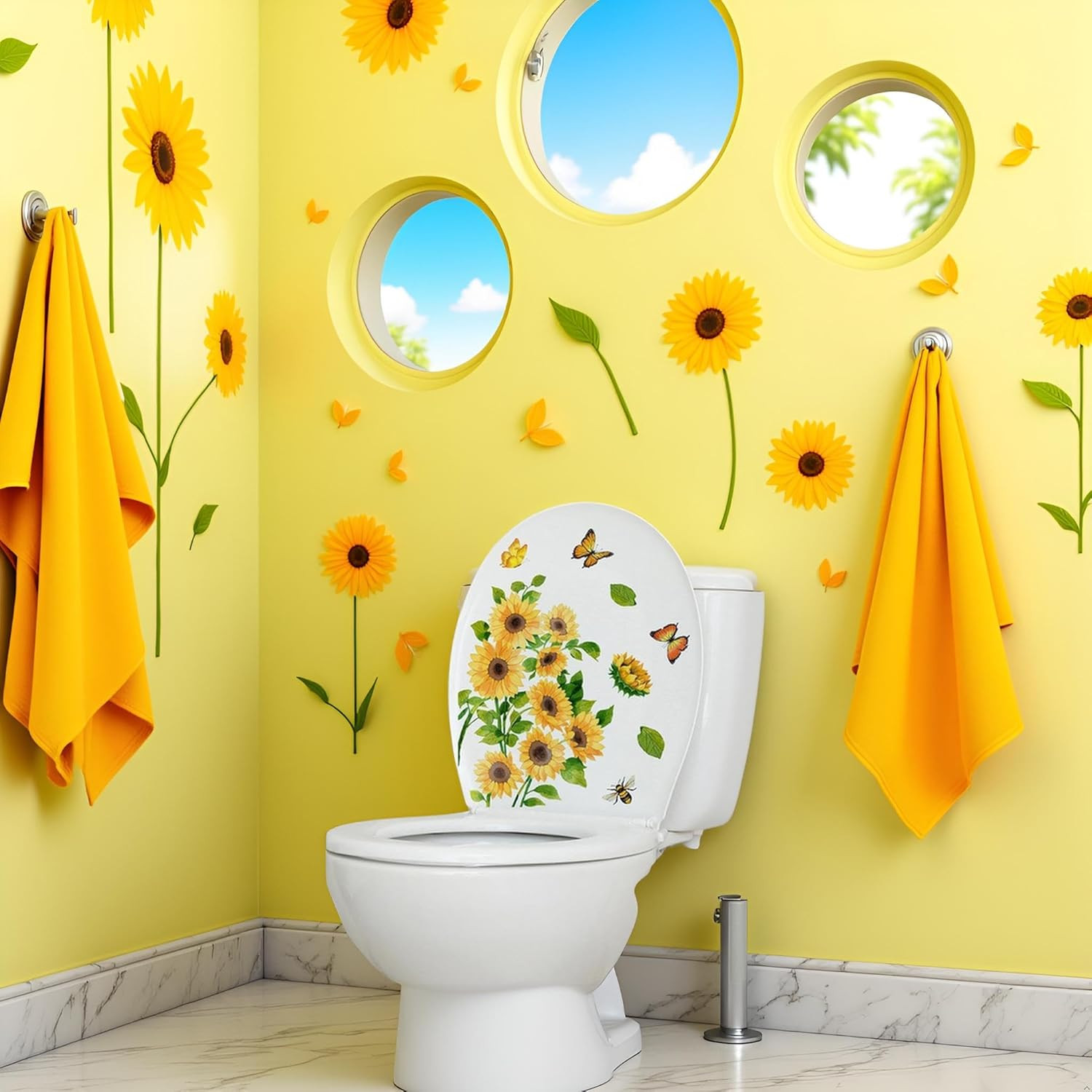 Sunflower Butterfly Bathroom Toilet Sticker Self-Adhesive Waterproof PVC Wall Mu
