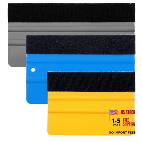 3 Pcs Squeegee for Vinyl, Black Felt Edge Vinyl Squeegee 4in, 5in, 6in Felt