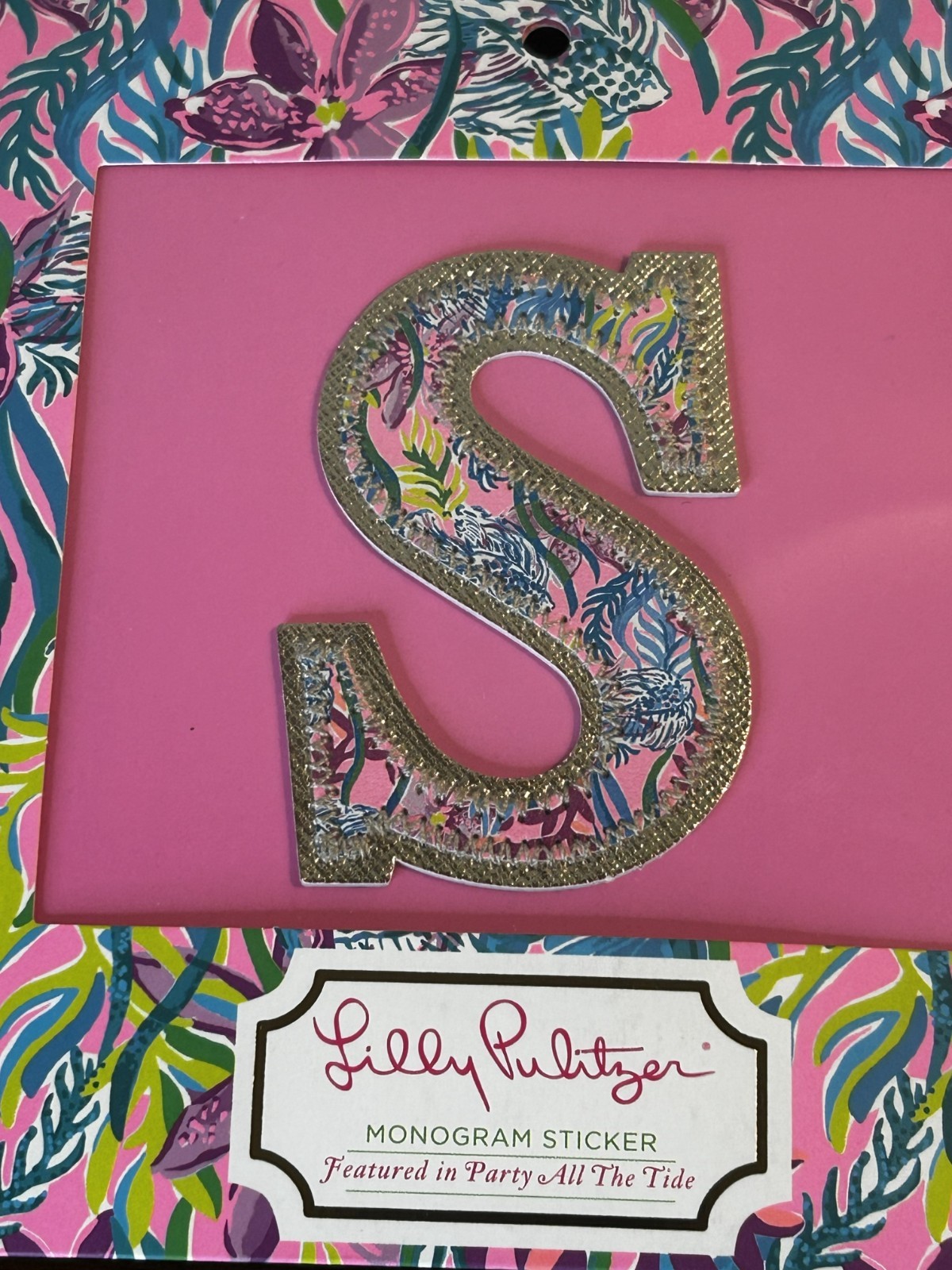 Lilly Pulitzer Letter "S" Monogram Sticker PAttern: "Party All The Tide"