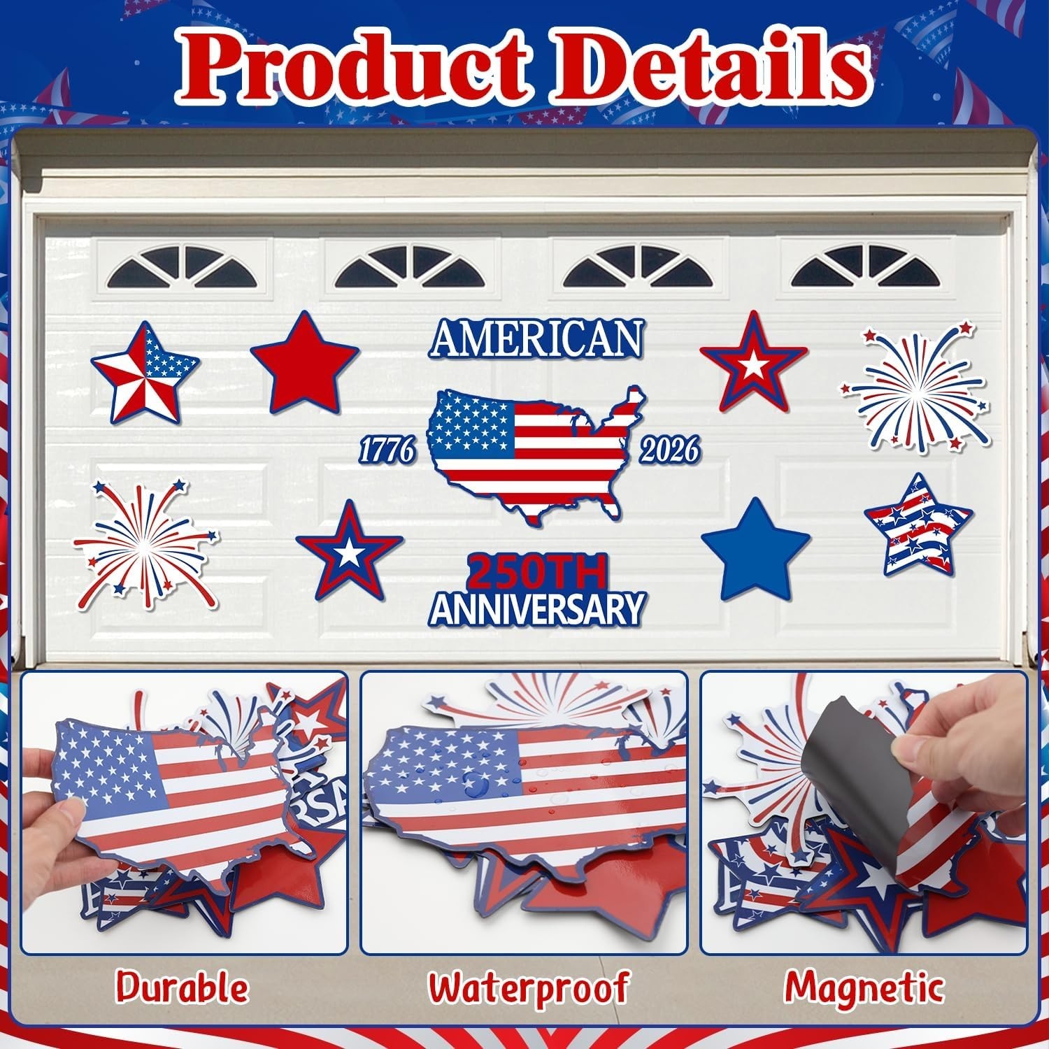 250th Anniversary Patriotic Garage Decoration 13 Pcs Magnet Stickers 4th of July