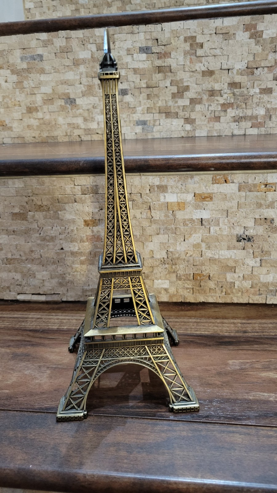 Paris Eiffel Tower Statue Figurine 12 Inches Tall Brass Metal Paris Souvenir