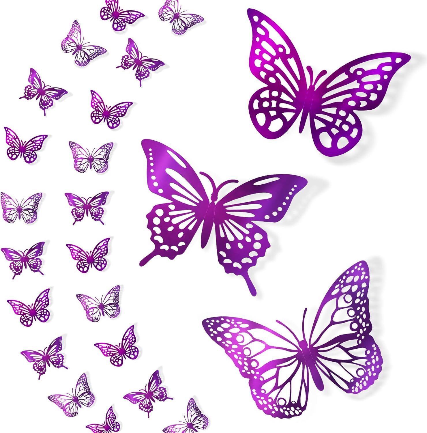 72PCS 3D Purple Butterfly Wall Decor, 3 Styles 3 Sizes, Metallic
