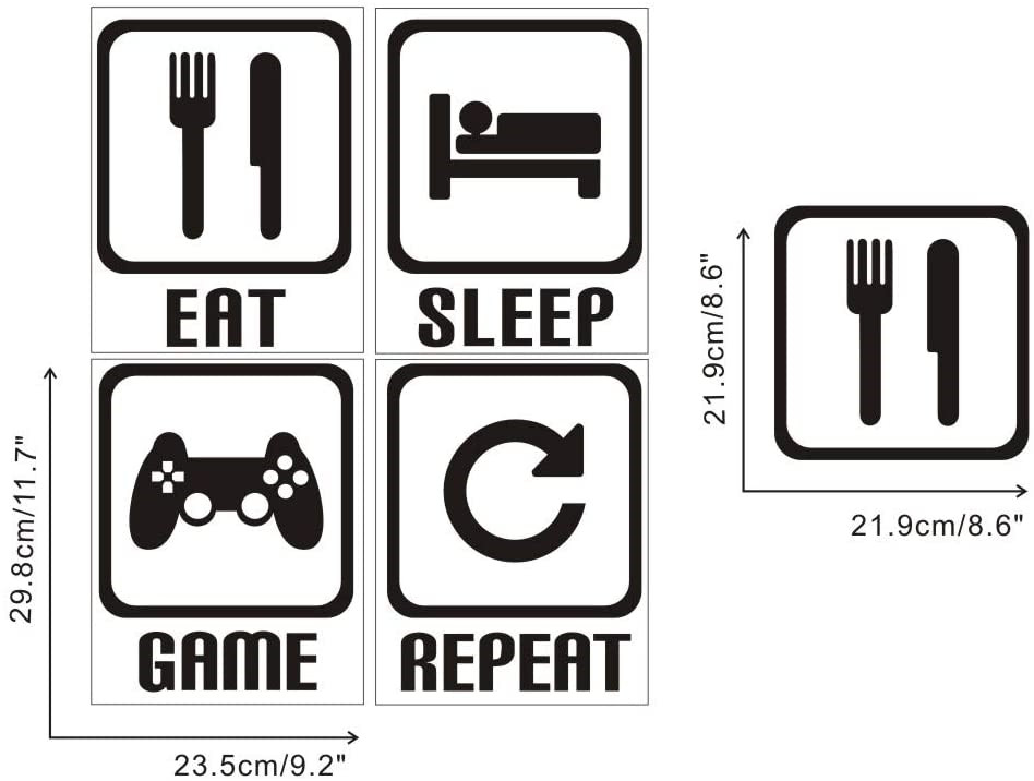 Eat Sleep Game Repeat Wall Stickers Video Gamer Wall Decals Game Room, ETC-COOL!