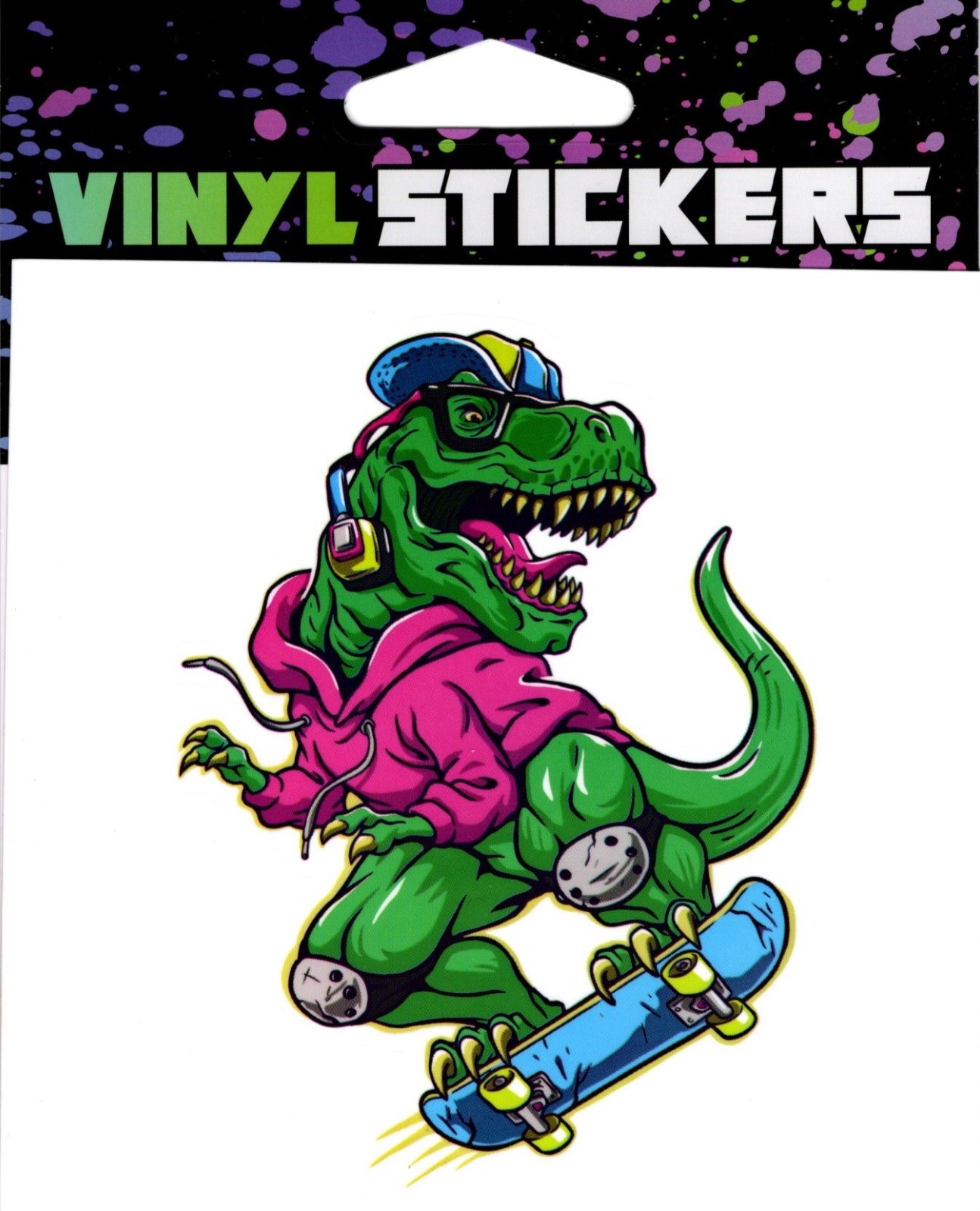 Dinosaur riding a skateboard Vinyl Sticker – 4.25in x 4.25in