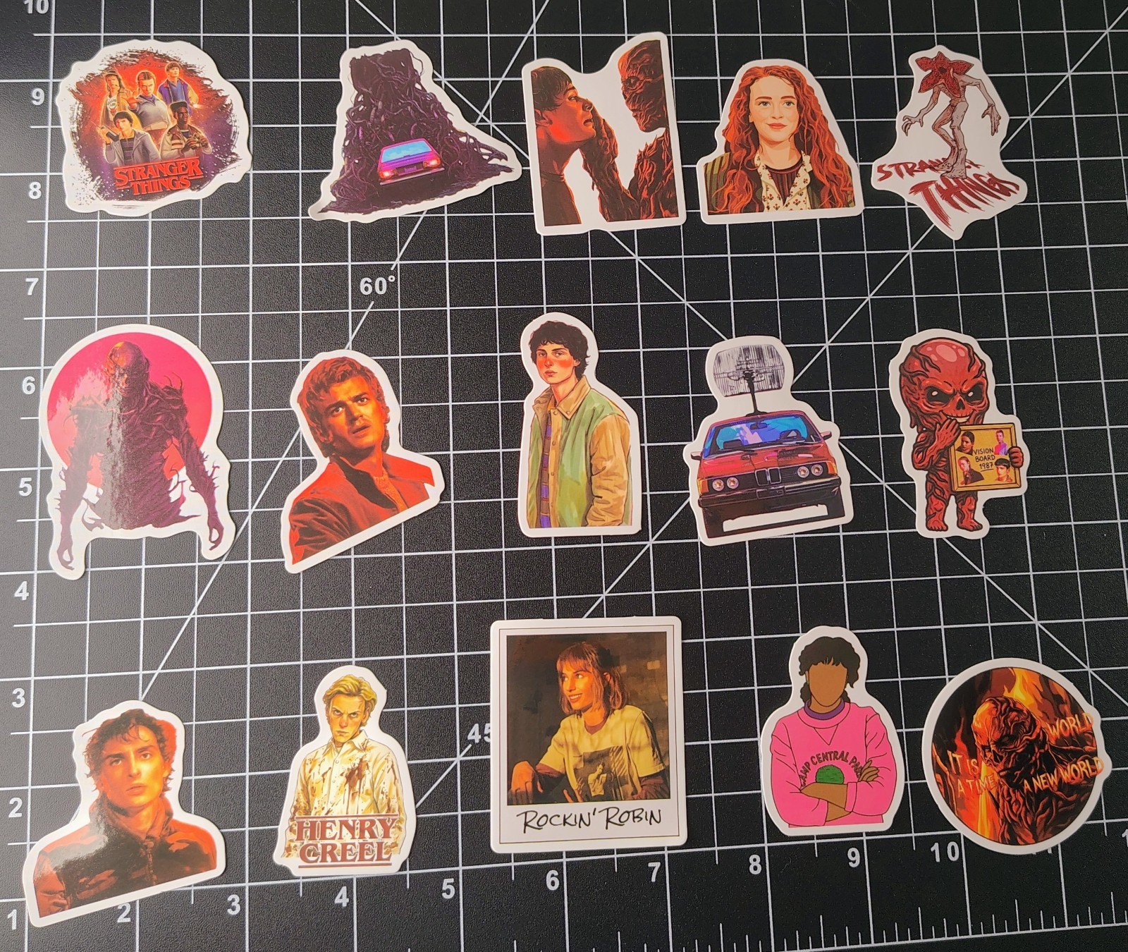 60 Pack 80s Sci-Fi Retro TV Show Stickers Upside Down Monster Nostalgia Decals