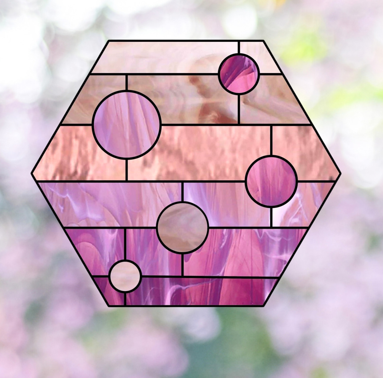 Pink Hexagon Faux Stained-Glass WINDOW CLING Size 9.3" Repositionable Vinyl