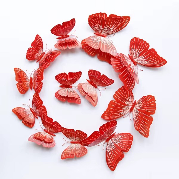 🦋 12Pcs 3D Butterfly Wall Stickers Double Layer Solid Color Wedding Home Decor