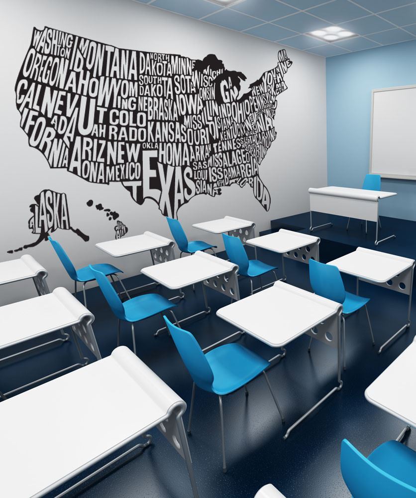 USA Map. United States of America Map wall decal. Office Wall Decor. Kid's Room.