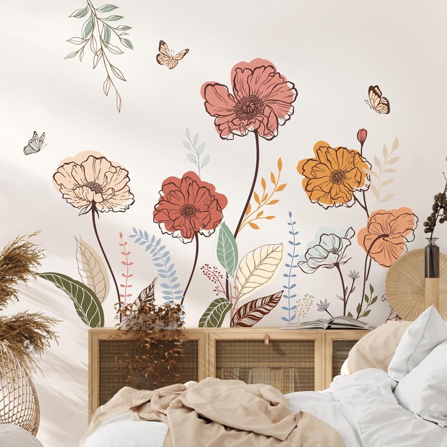 Multi-Color Floral Peel and Stick Wall Art – Perfect for Living Room and Nursery