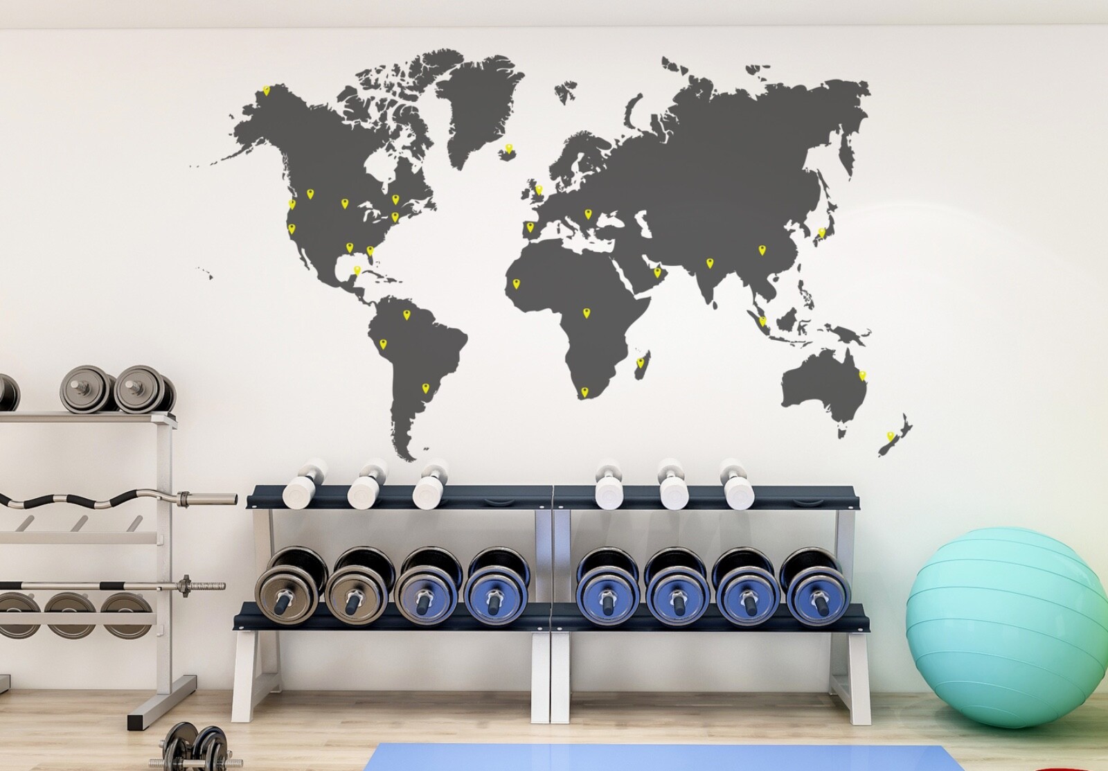 World Map Vinyl Wall Decal Sticker. Includes Location Pins. Office Wall Map #873
