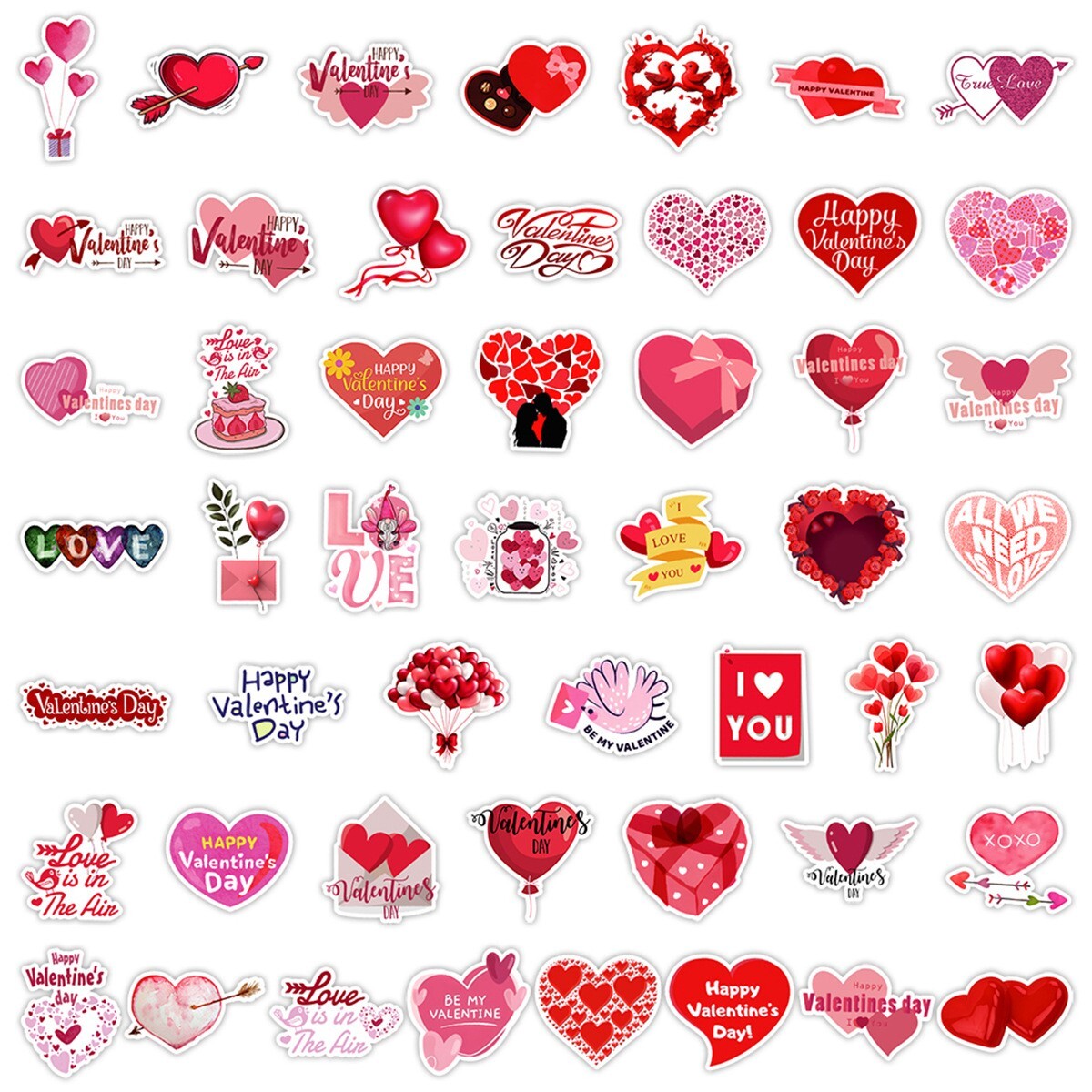 50Pcs Stickers Valentine's Day Heart Love Laptop Phone Luggage Car Fridge Vinyl