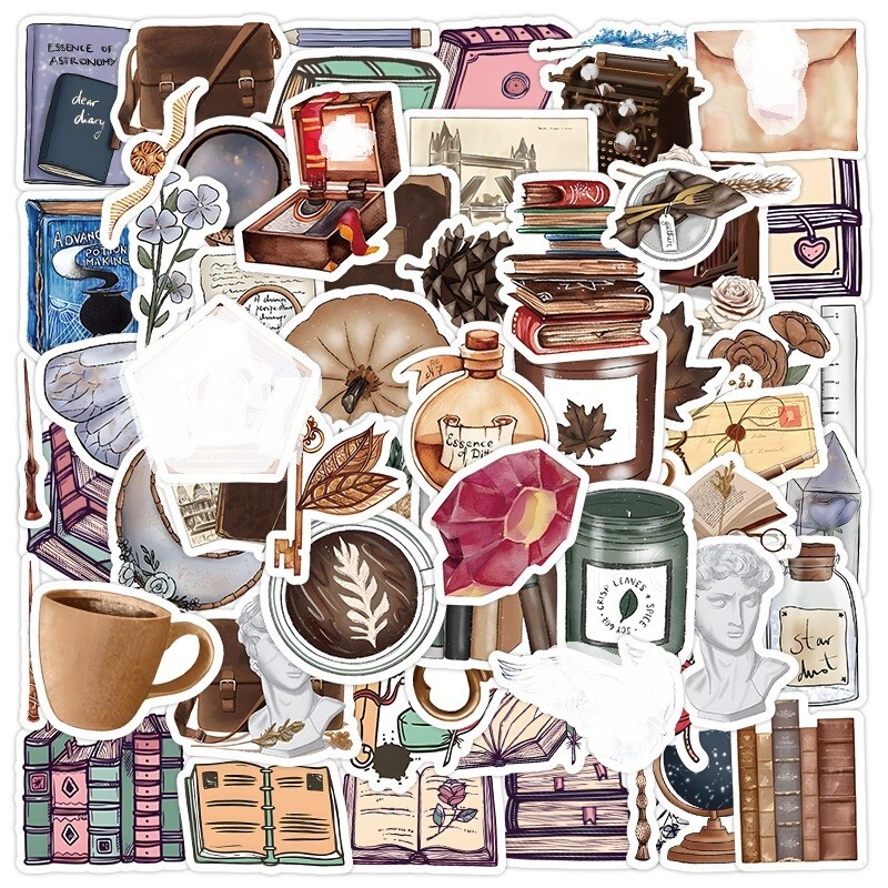 100pcs RETRO COTTAGECORE MAGIC Stickers, Stamps Books Flowers Rainbow, #224