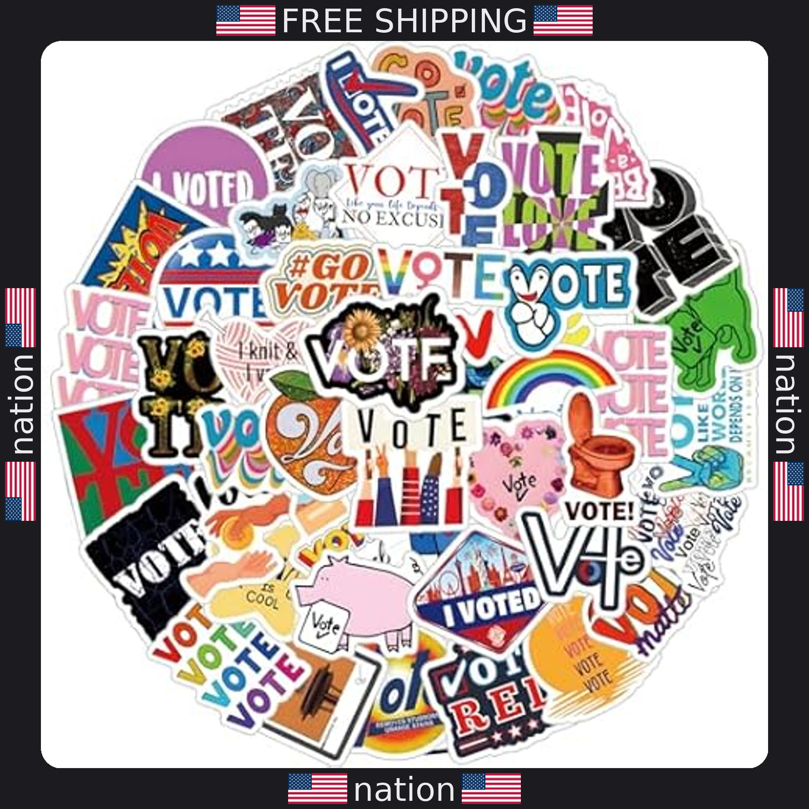 67pcs Colorful Election Vote Stickers, Waterproof Vinyl Decals for Campaigns