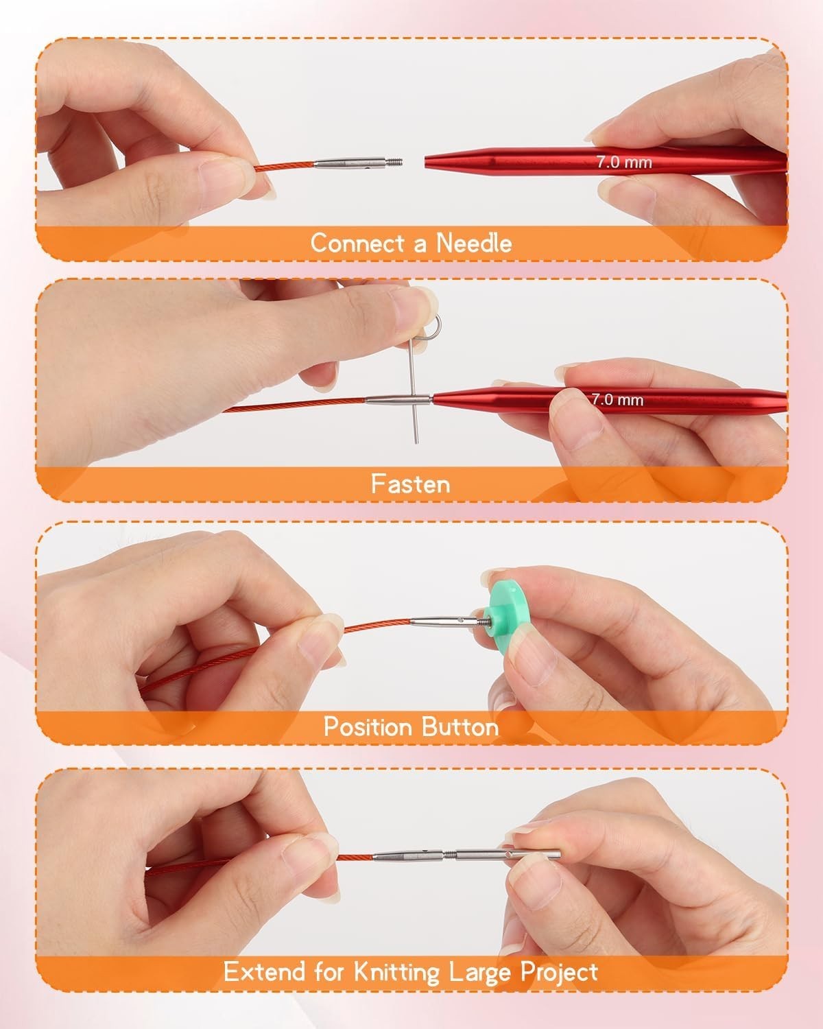 Interchangeable Knitting Needle Set w/Circular Cable for Crafters, 13 Needles