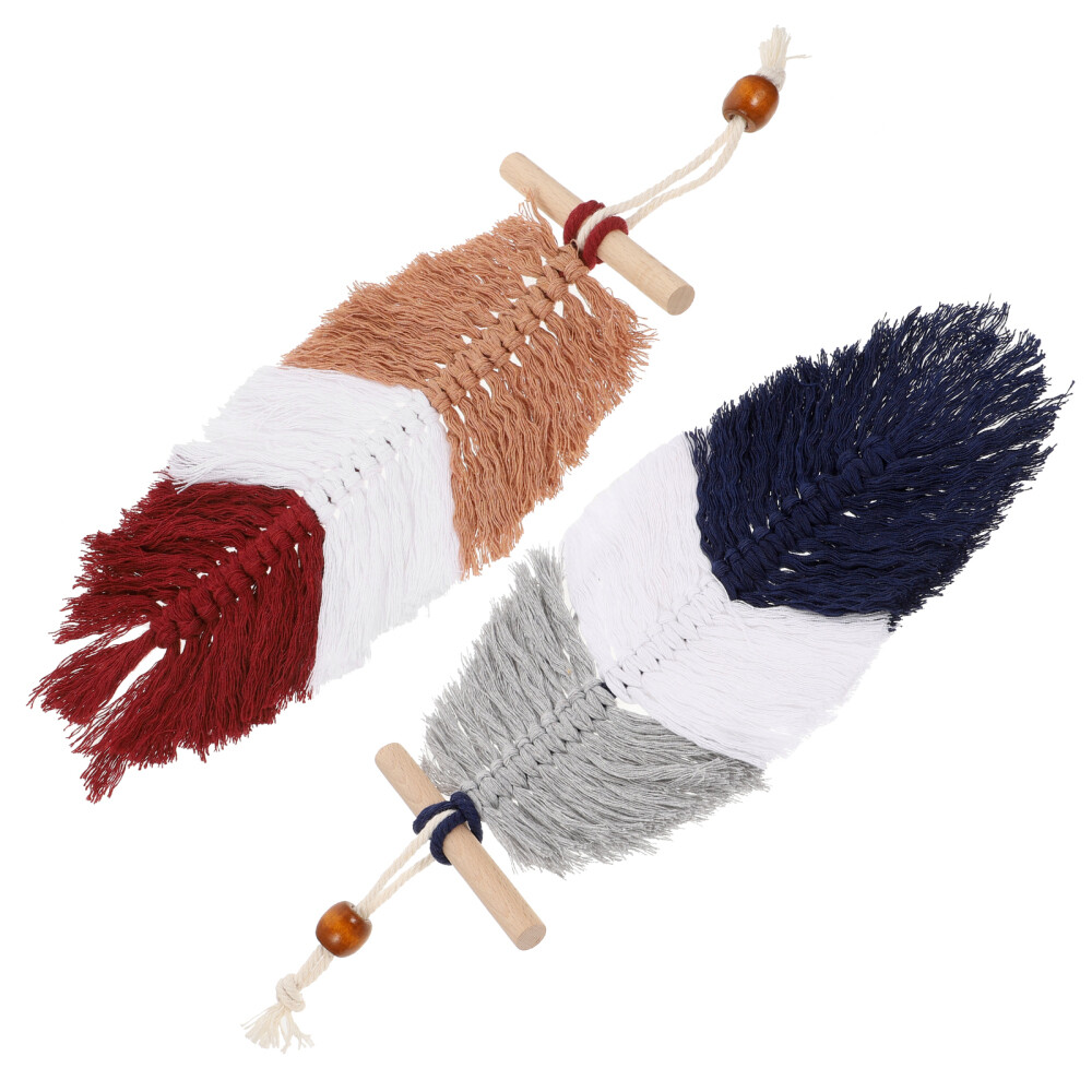 2Pcs Braided Cotton Cord Woven Leaf Hanging Ornament Locket Bohemian Decor Gift
