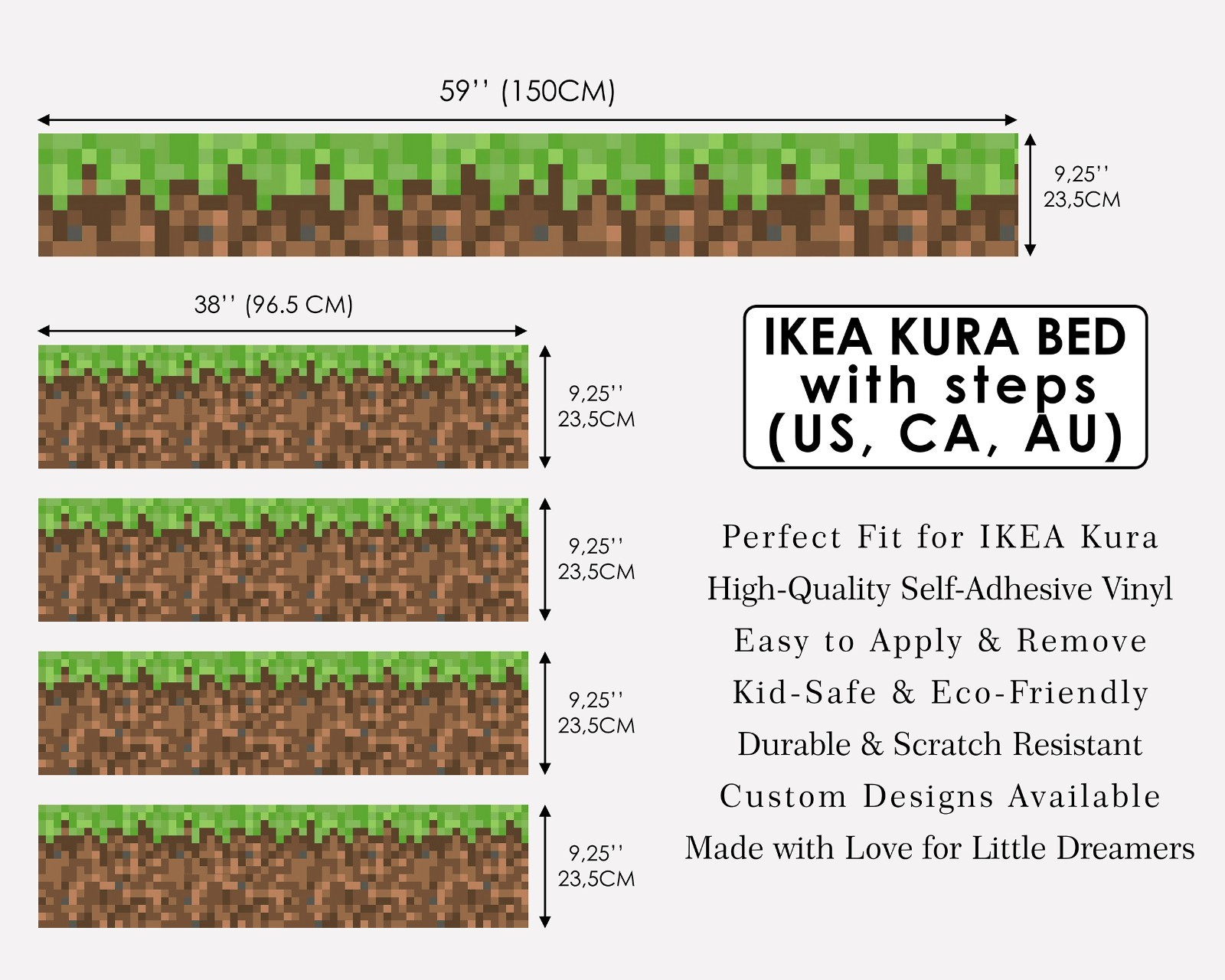 Minecraft Grass Block Decals for IKEA KURA Bed – Peel & Stick Vinyl Panels
