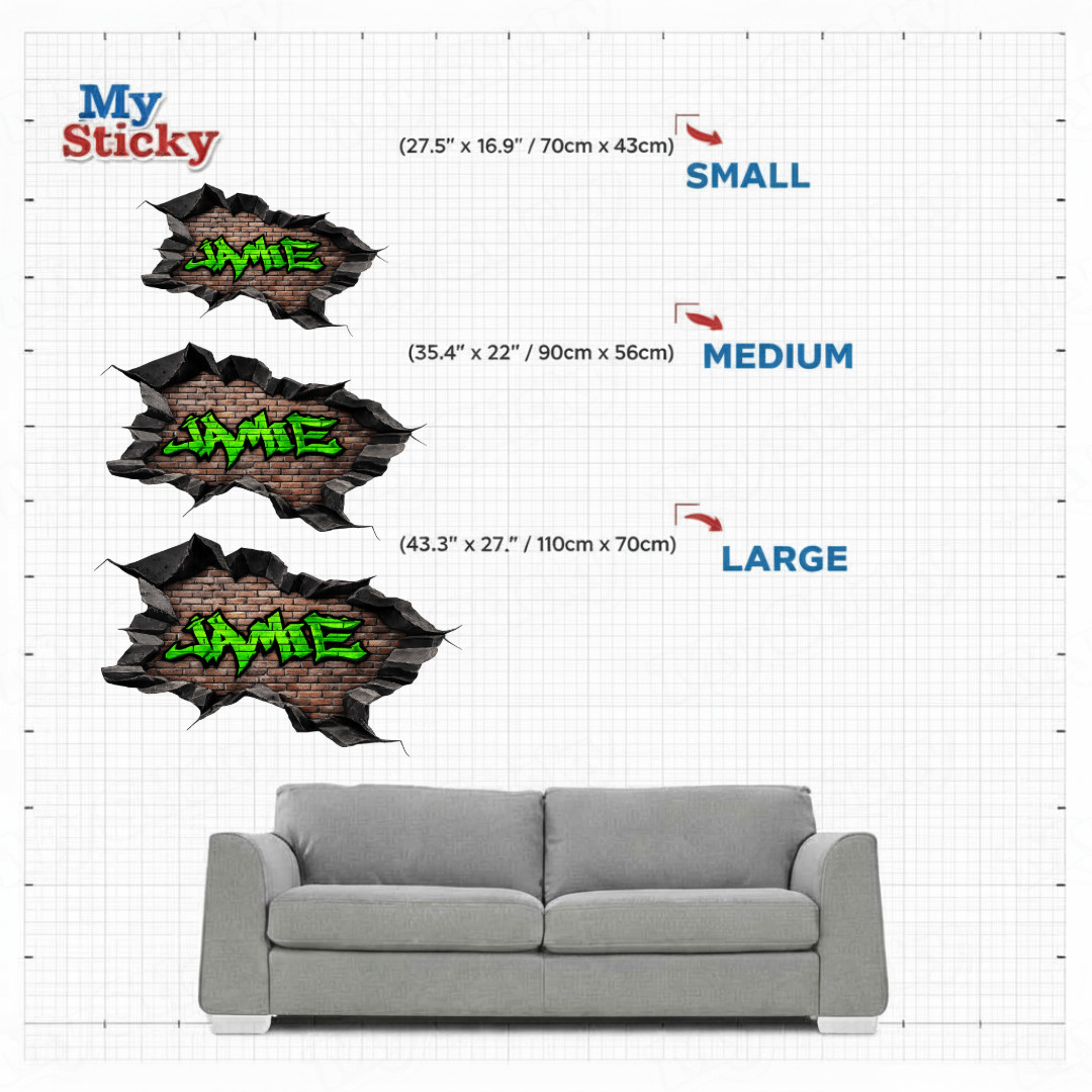 Custom Name Graffiti Brick Vinyl Wall Decal 3D Mandala Brick Scene Wall Sticker