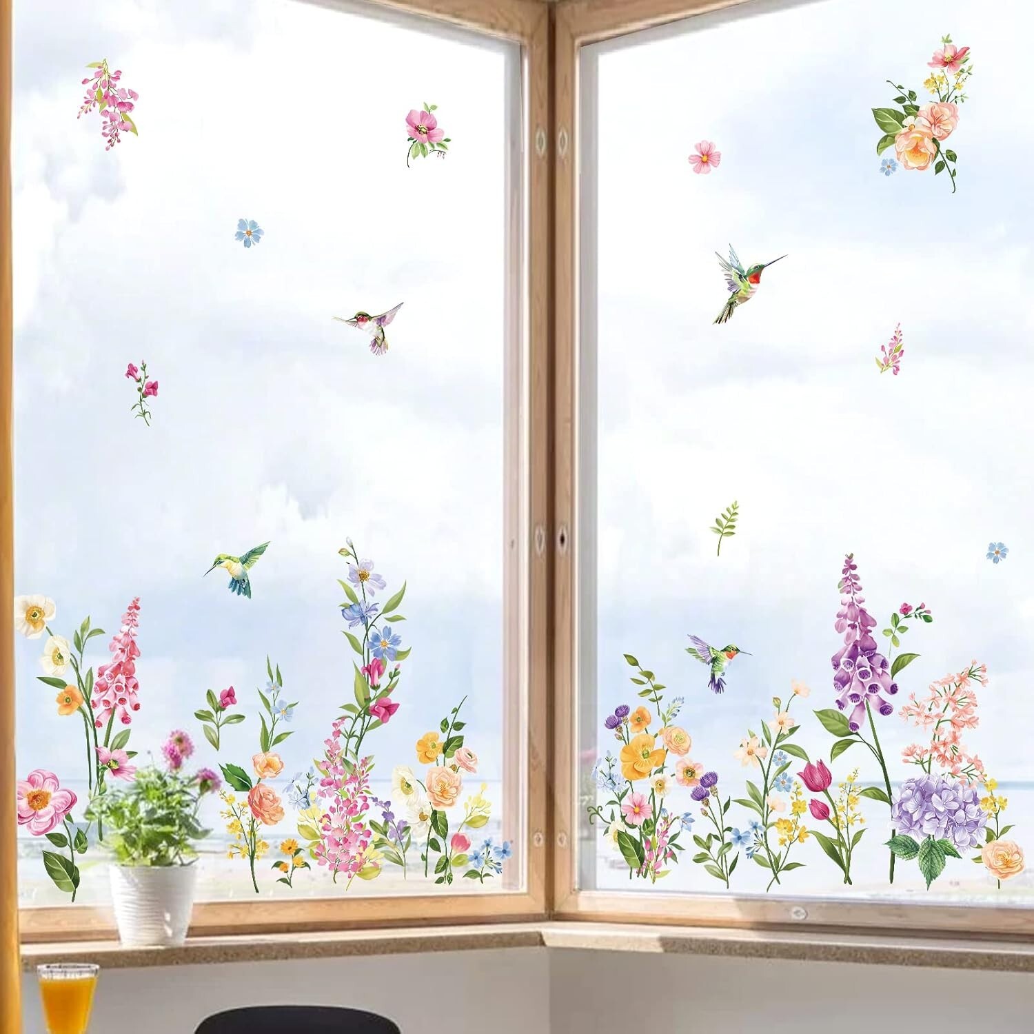 Spring Flower Window Clings Iris Floral Bird Glass Sticker Decal Anti