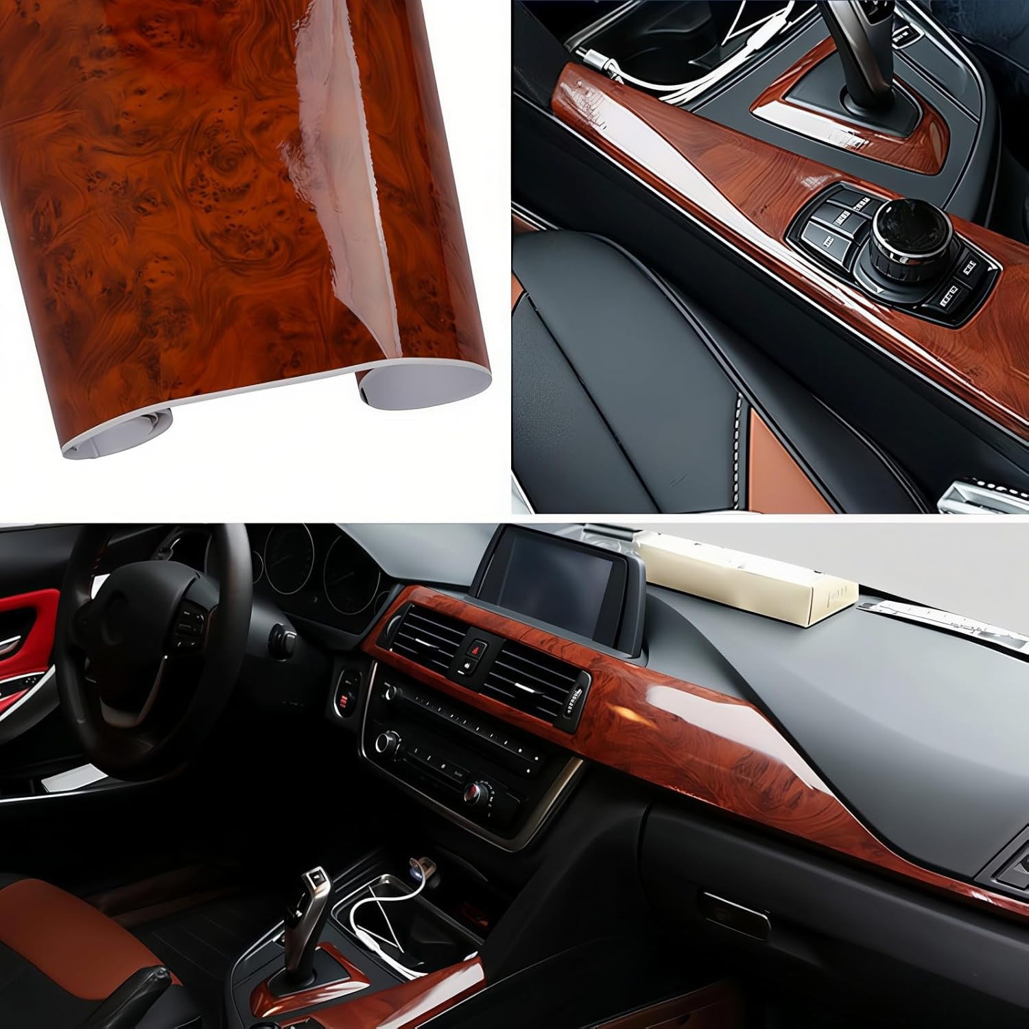 High Glossy Wood Grain Vinyl Wrap Sticker Decal Car Internal Wraps Self Adhesive
