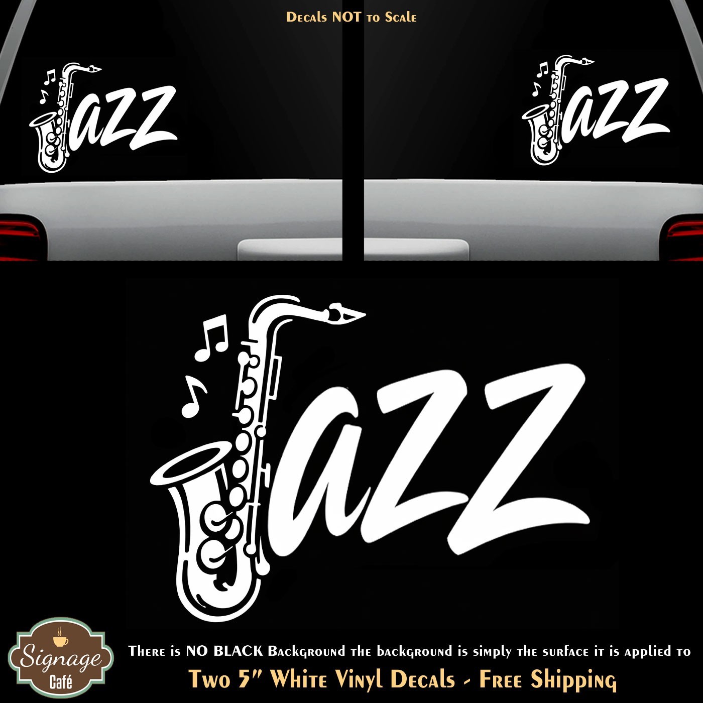Jazz Saxophone Two 5" White Vinyl Decals Car Window Laptop Any Flat Surface