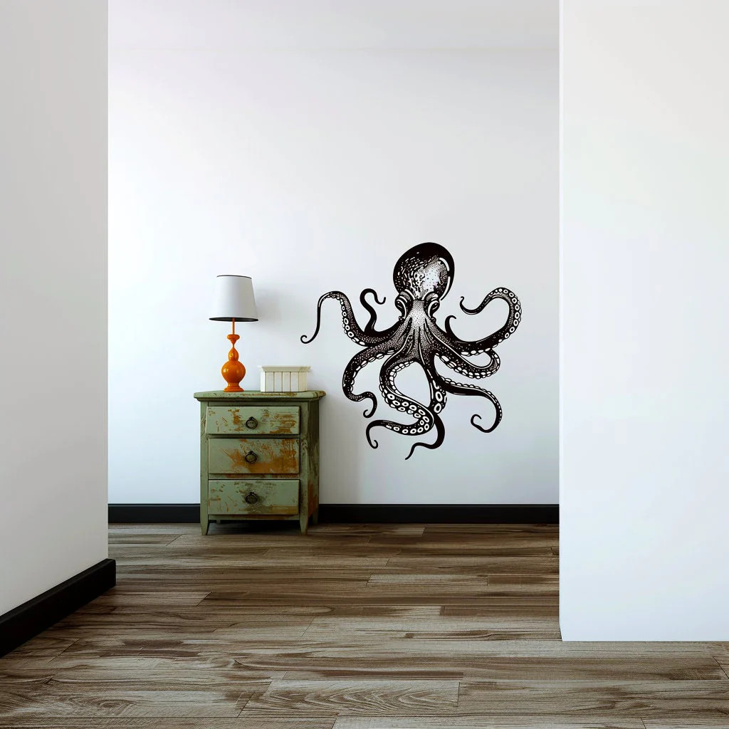 Elegant Octopus Wall Sticker Decals | Detailed Black Nautical Wall Art