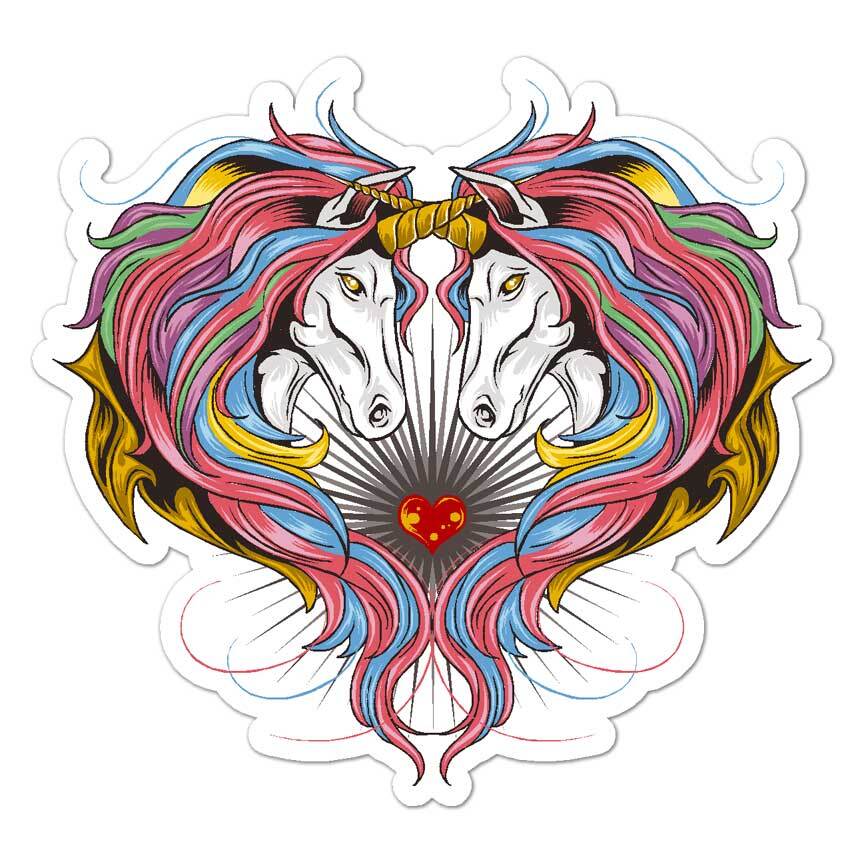 Unicorn Rainbow Heart, Vinyl Decal Sticker, Indoor Outdoor, 3 Sizes, #7960