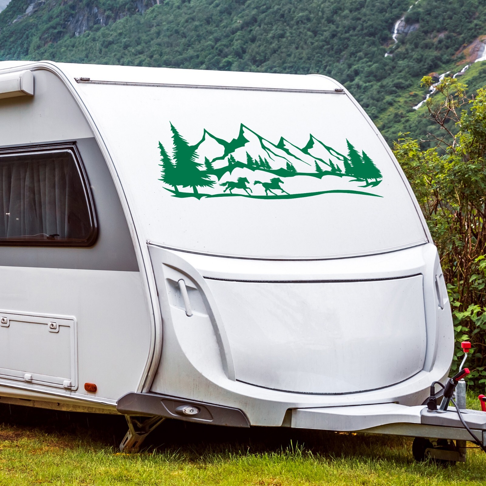 Horses Running Mountains Forest Scene Vinyl Decal V3 – Camper Graphics – Die Cut