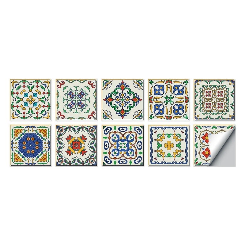 10PCS Floral Wall Sticker Self Adhesive Tiles Waterproof Ethnic Vintage Style