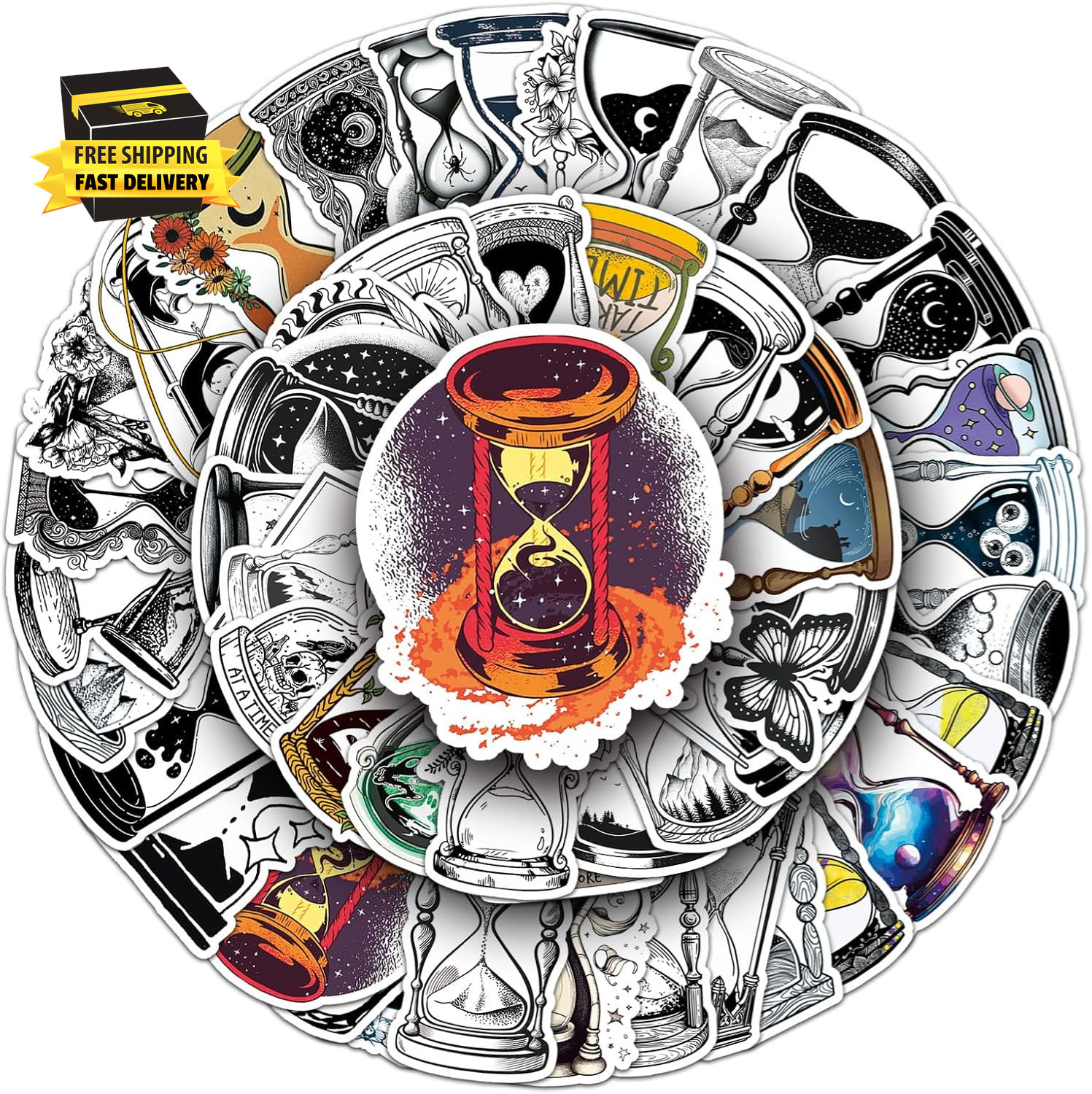 50PCS Magic Hourglass Waterproof Stickers Graffiti Aesthetics Waterproof Vinyl f